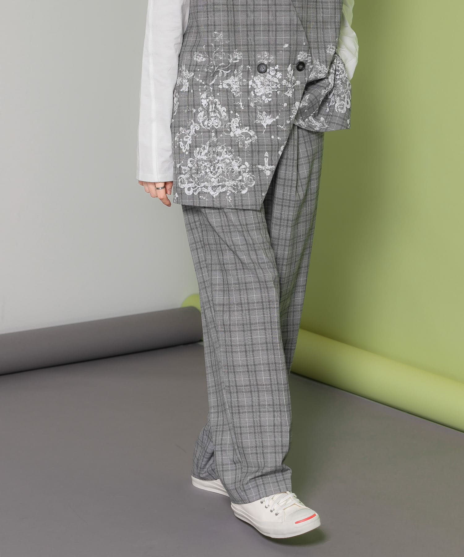 センタープレスWIDEチェックパンツ GRAY one
