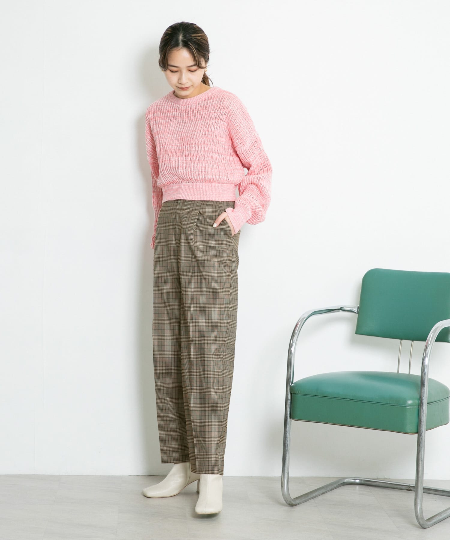 センタープレスWIDEチェックパンツ BROWN one