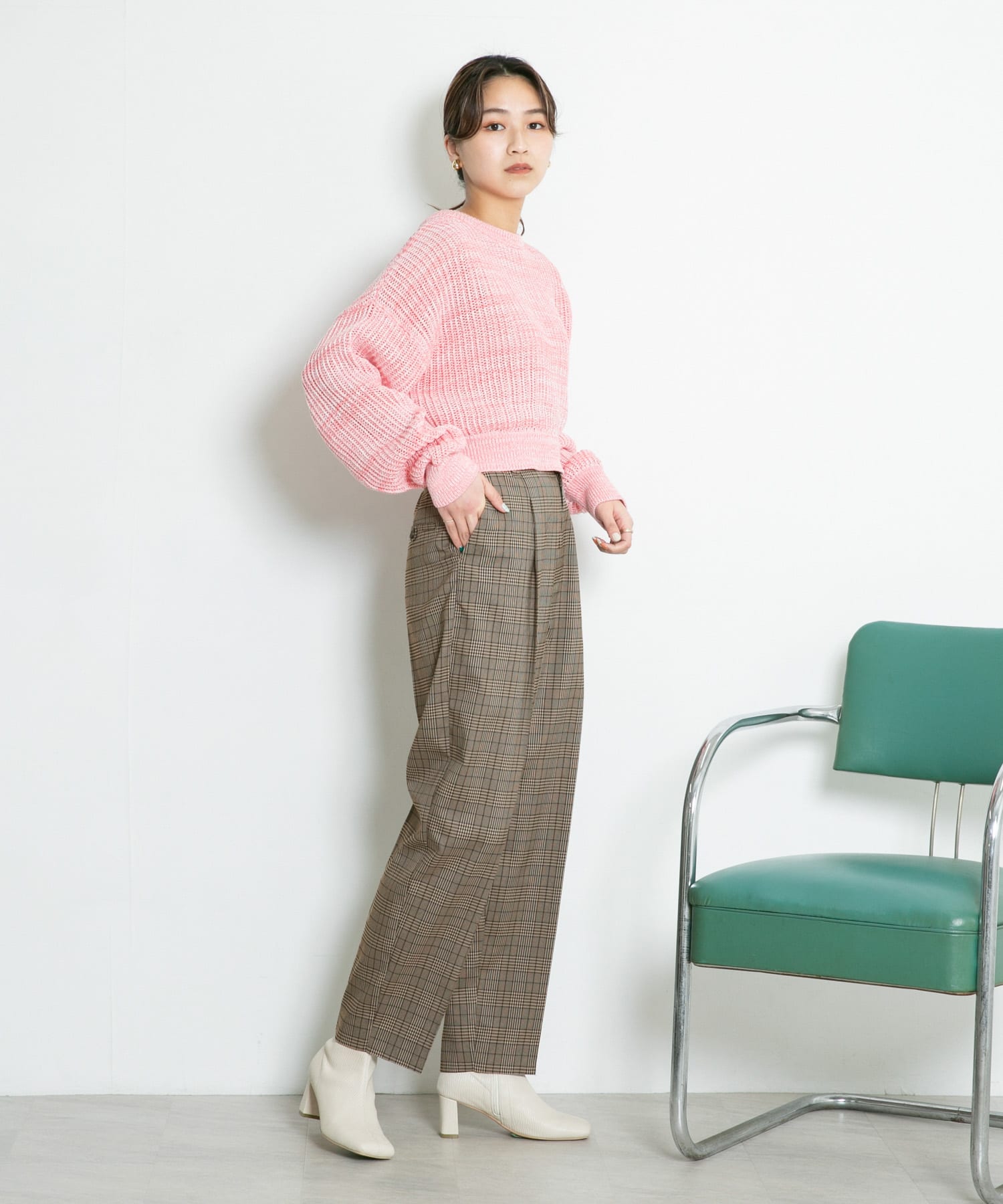 センタープレスWIDEチェックパンツ BROWN one