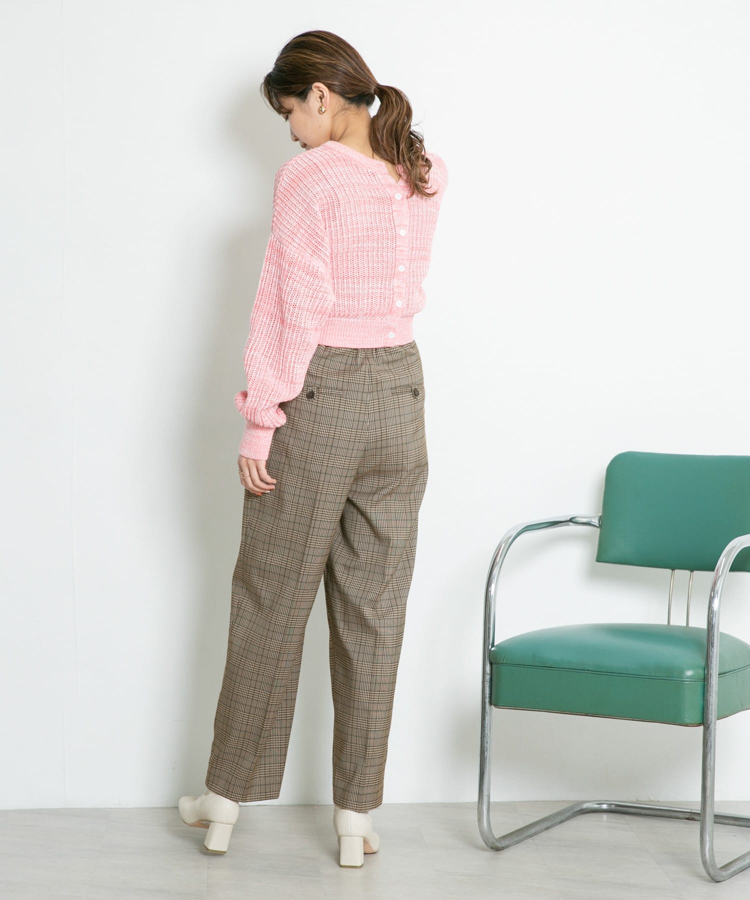 センタープレスWIDEチェックパンツ BROWN one