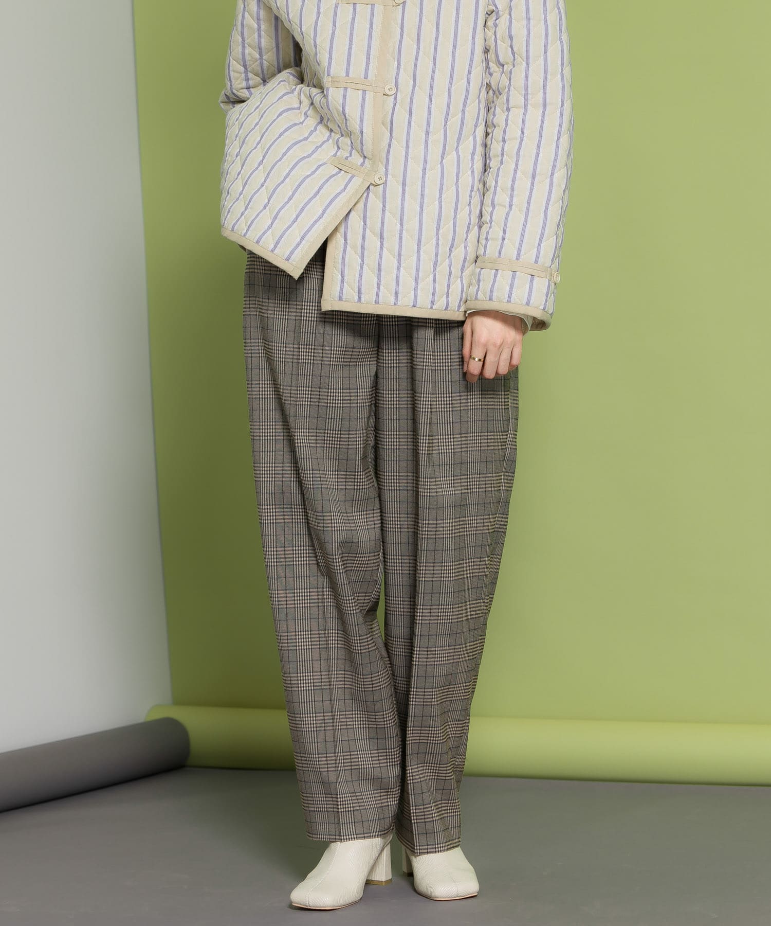 センタープレスWIDEチェックパンツ BROWN one