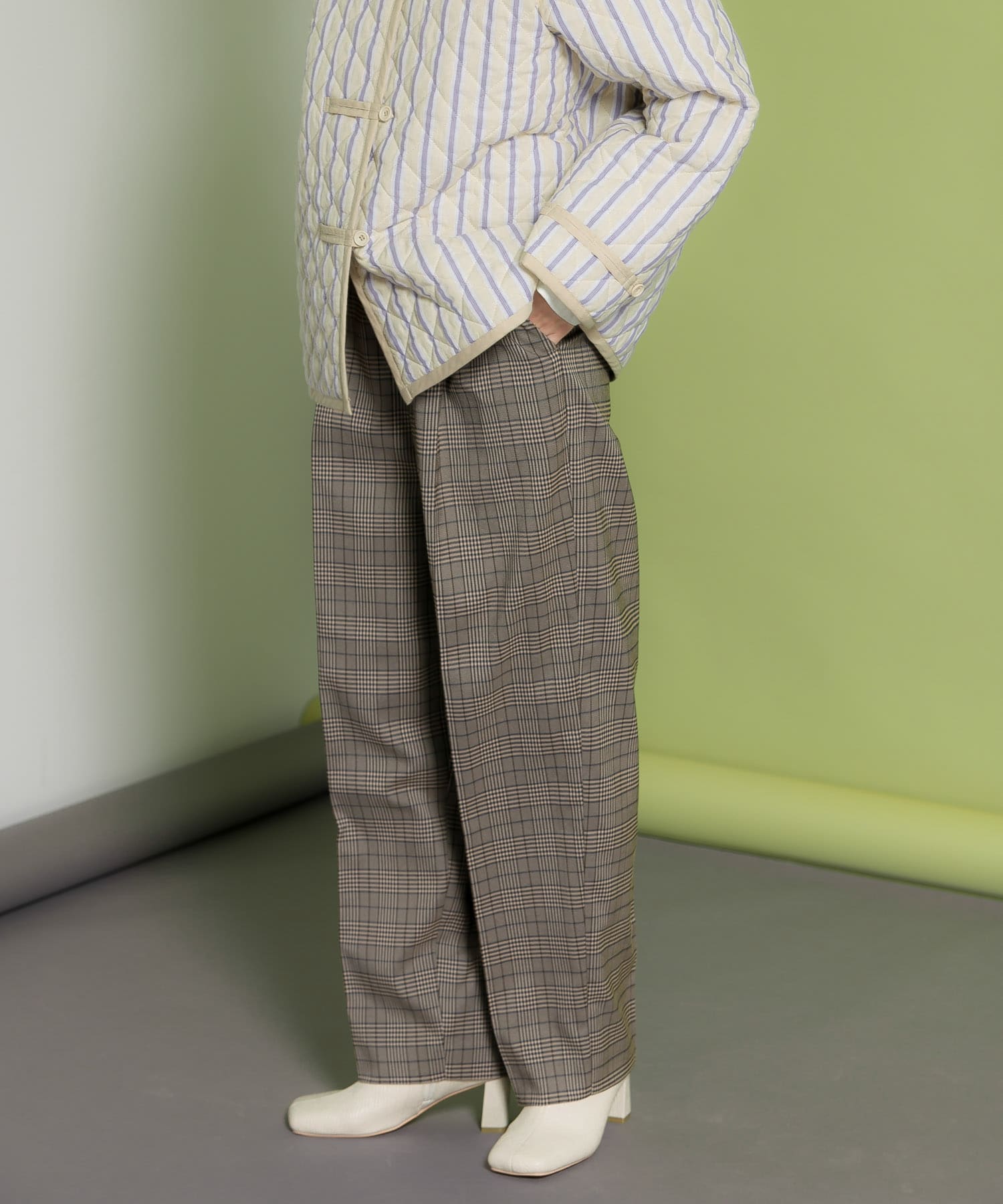 センタープレスWIDEチェックパンツ BROWN one