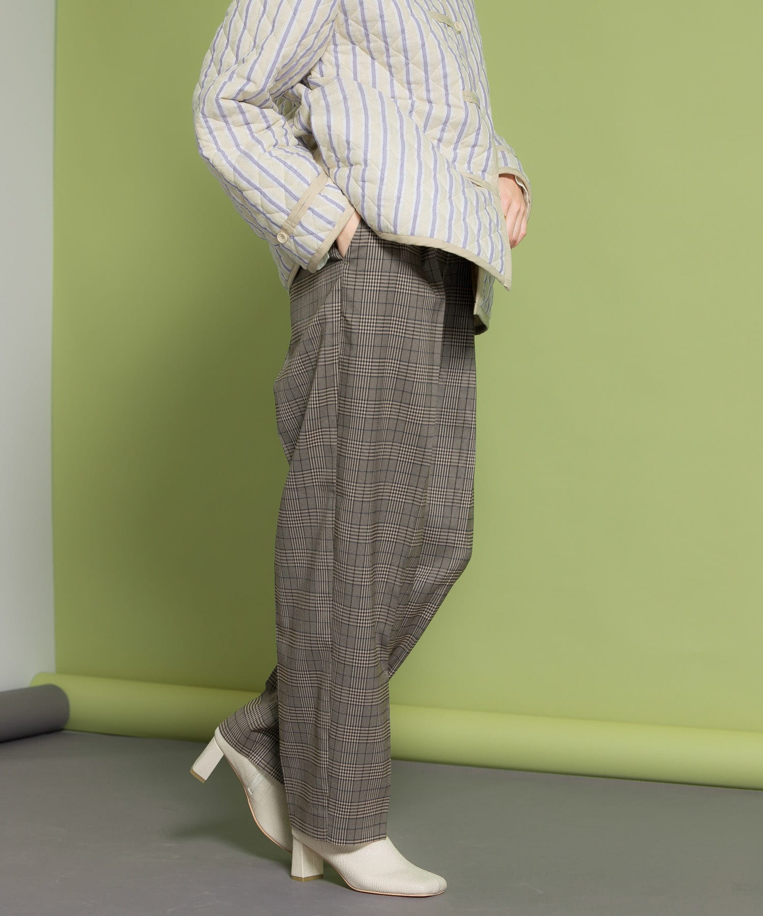 センタープレスWIDEチェックパンツ BROWN one