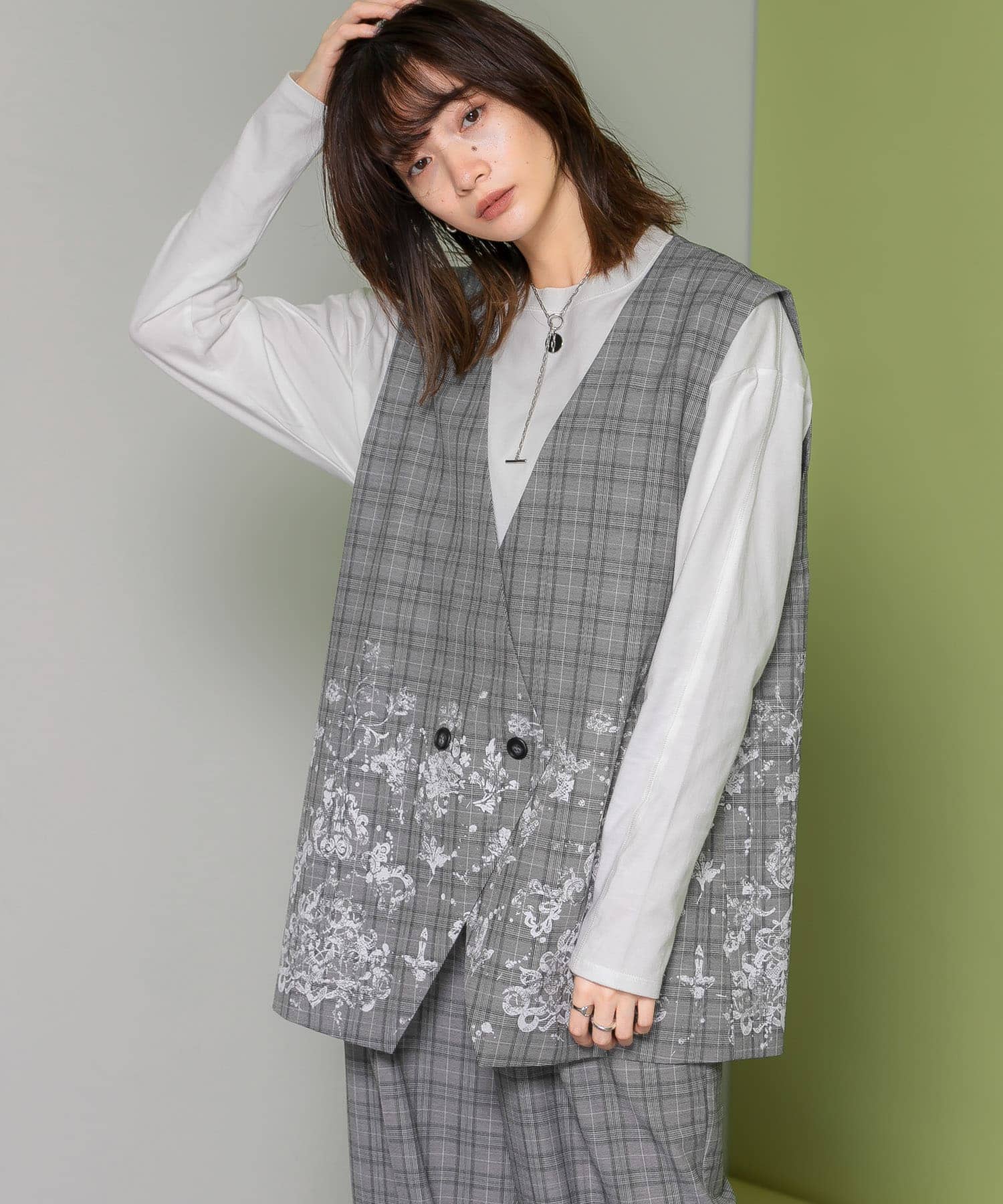レースプリントチェックベスト GRAY one