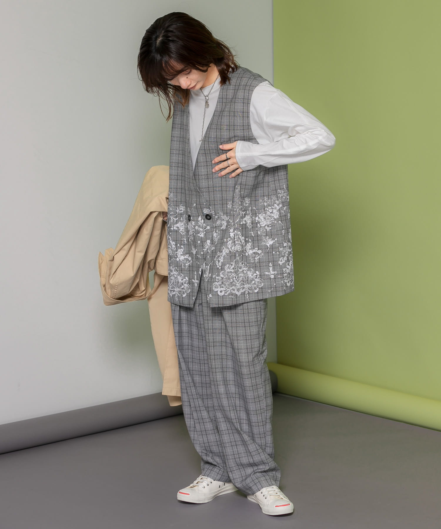 レースプリントチェックベスト GRAY one