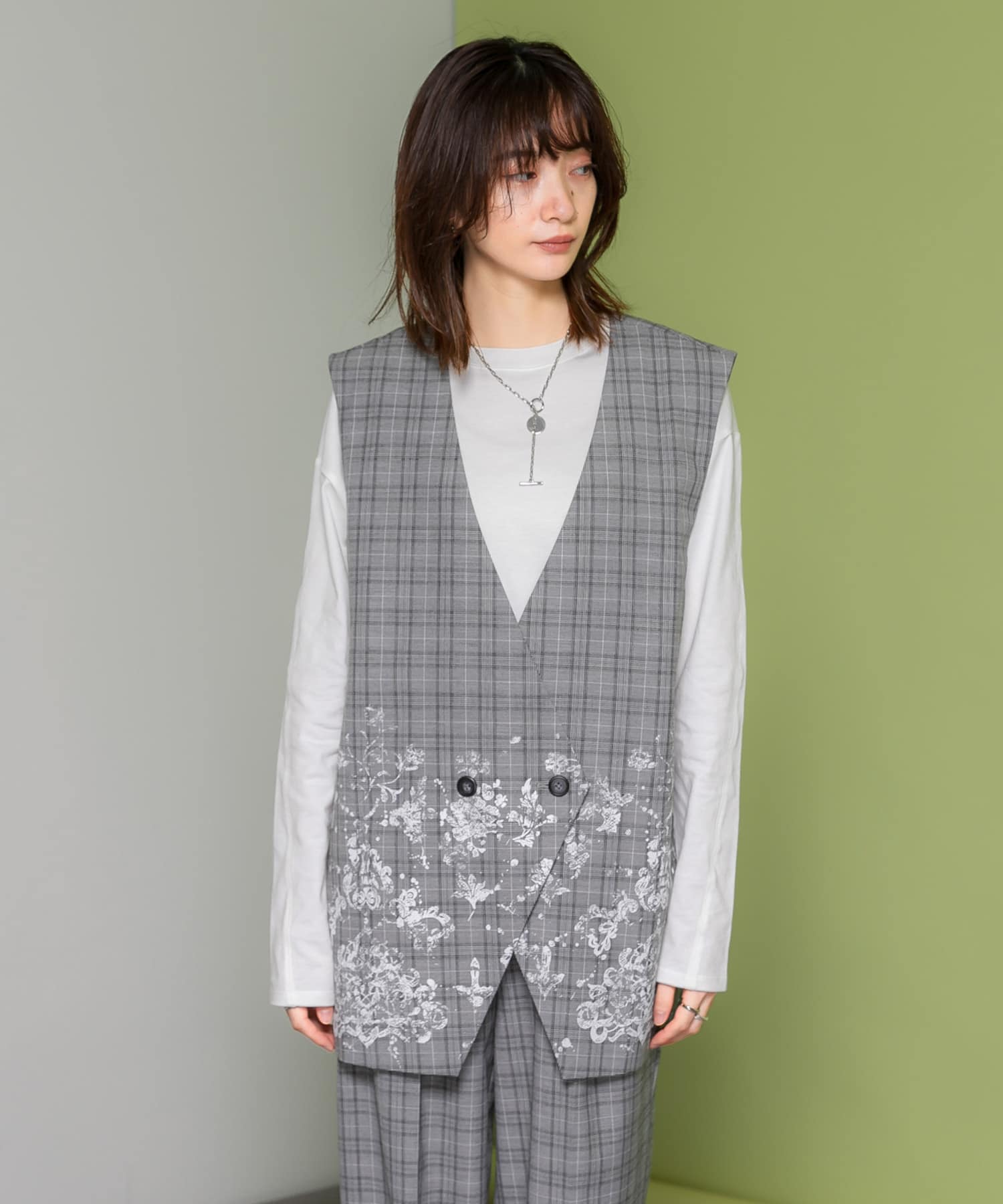 レースプリントチェックベスト GRAY one