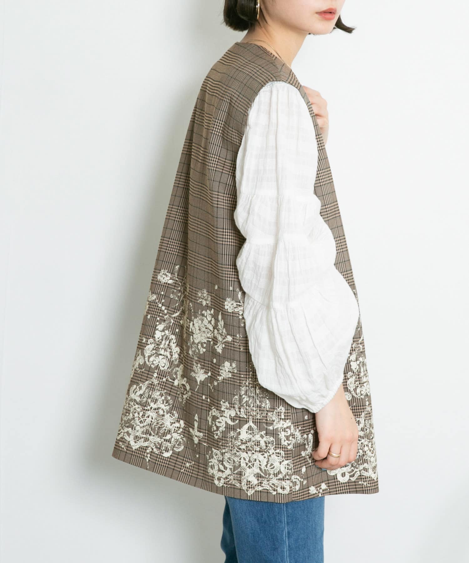 レースプリントチェックベスト BROWN one