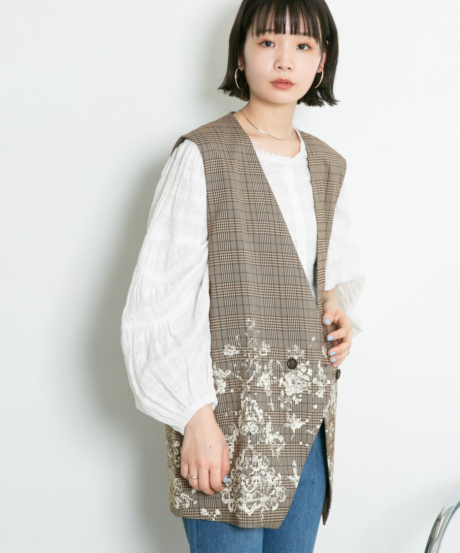 レースプリントチェックベスト BROWN one