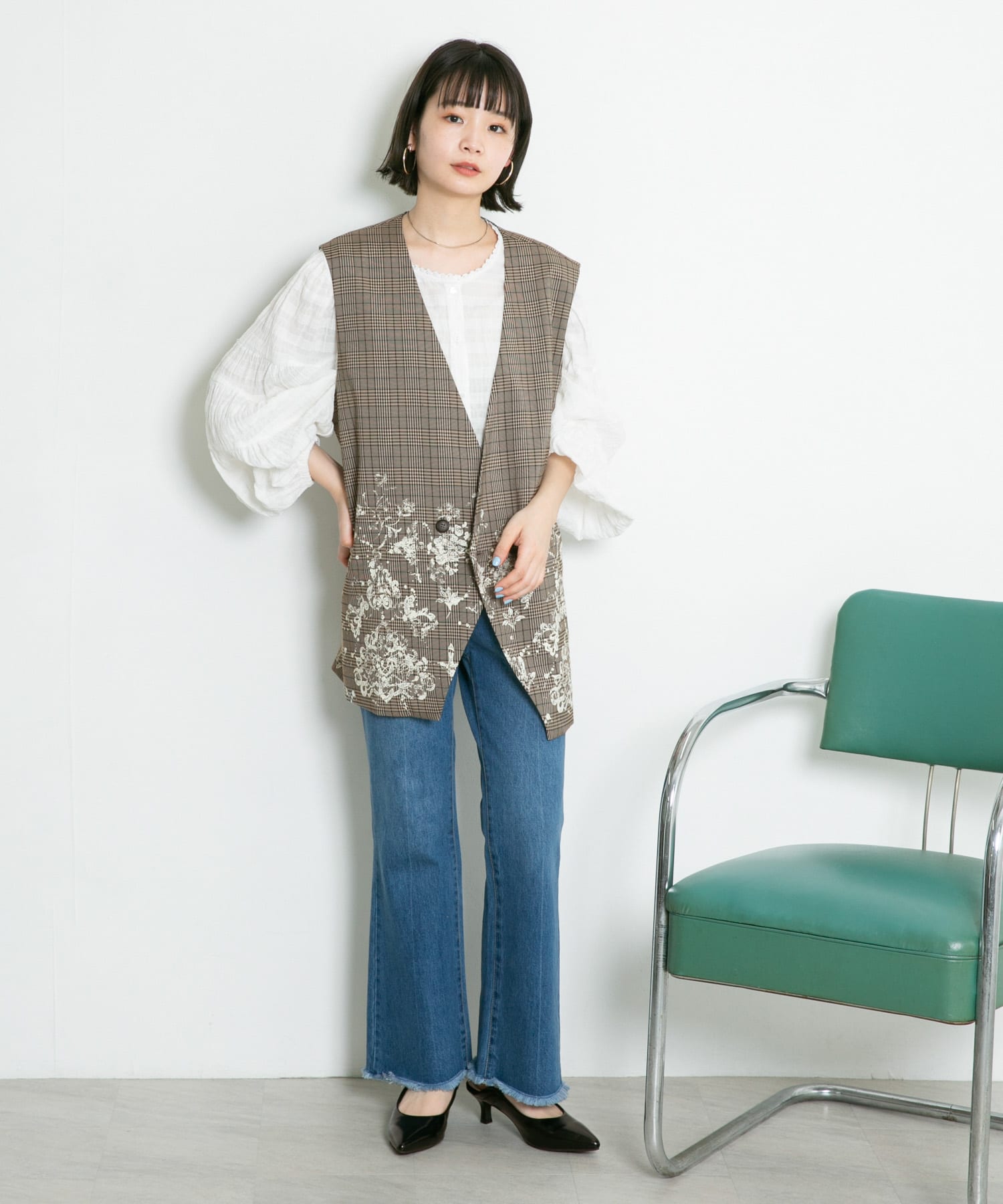 レースプリントチェックベスト BROWN one