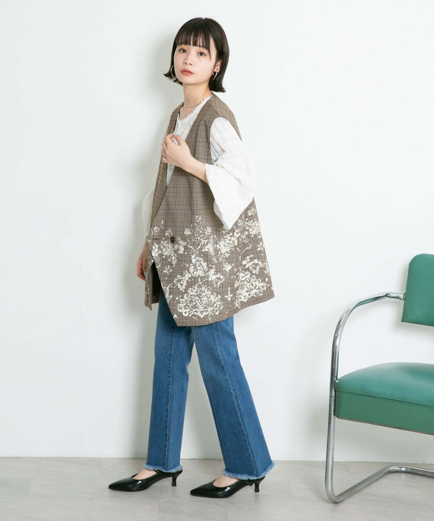 レースプリントチェックベスト BROWN one