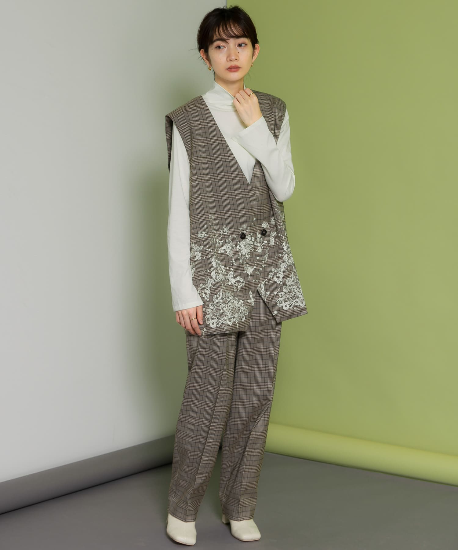 レースプリントチェックベスト BROWN one