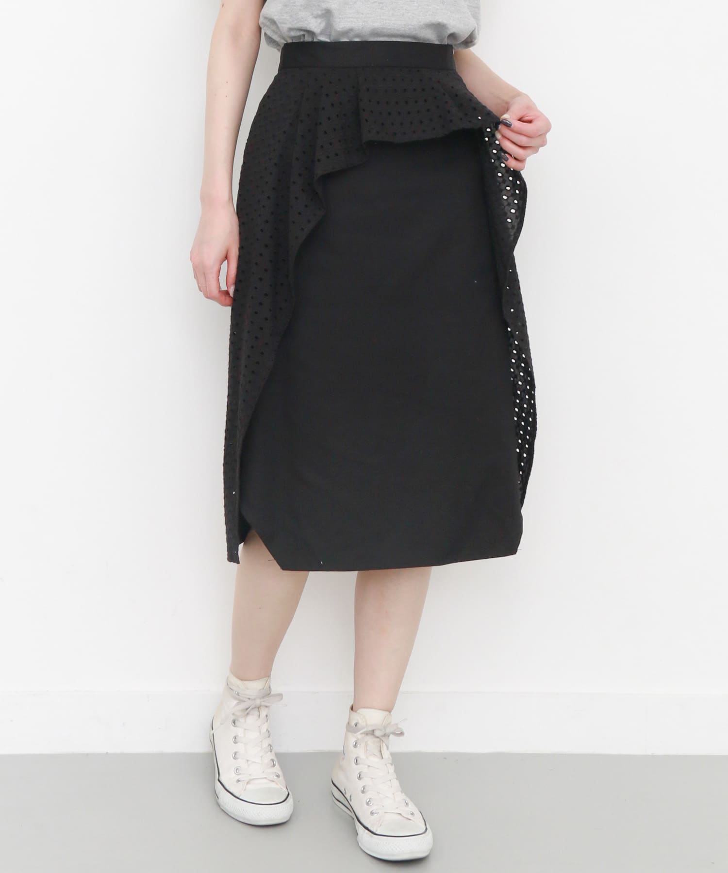 ペプラムレース変型スカート∴ BLACK one