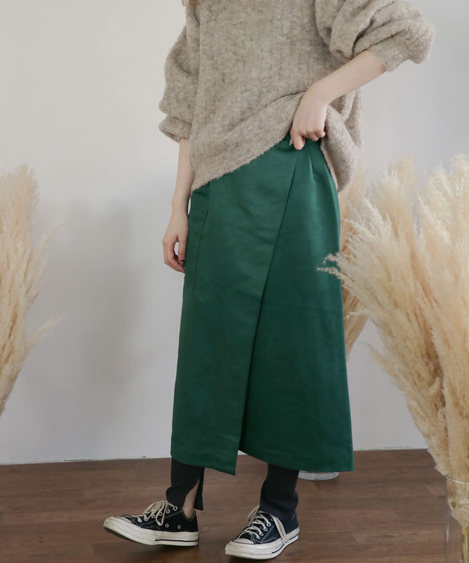 カラースエードラップスカート∴ GREEN 36