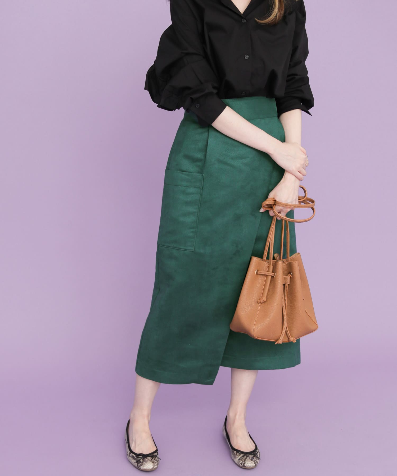 カラースエードラップスカート∴ GREEN 36