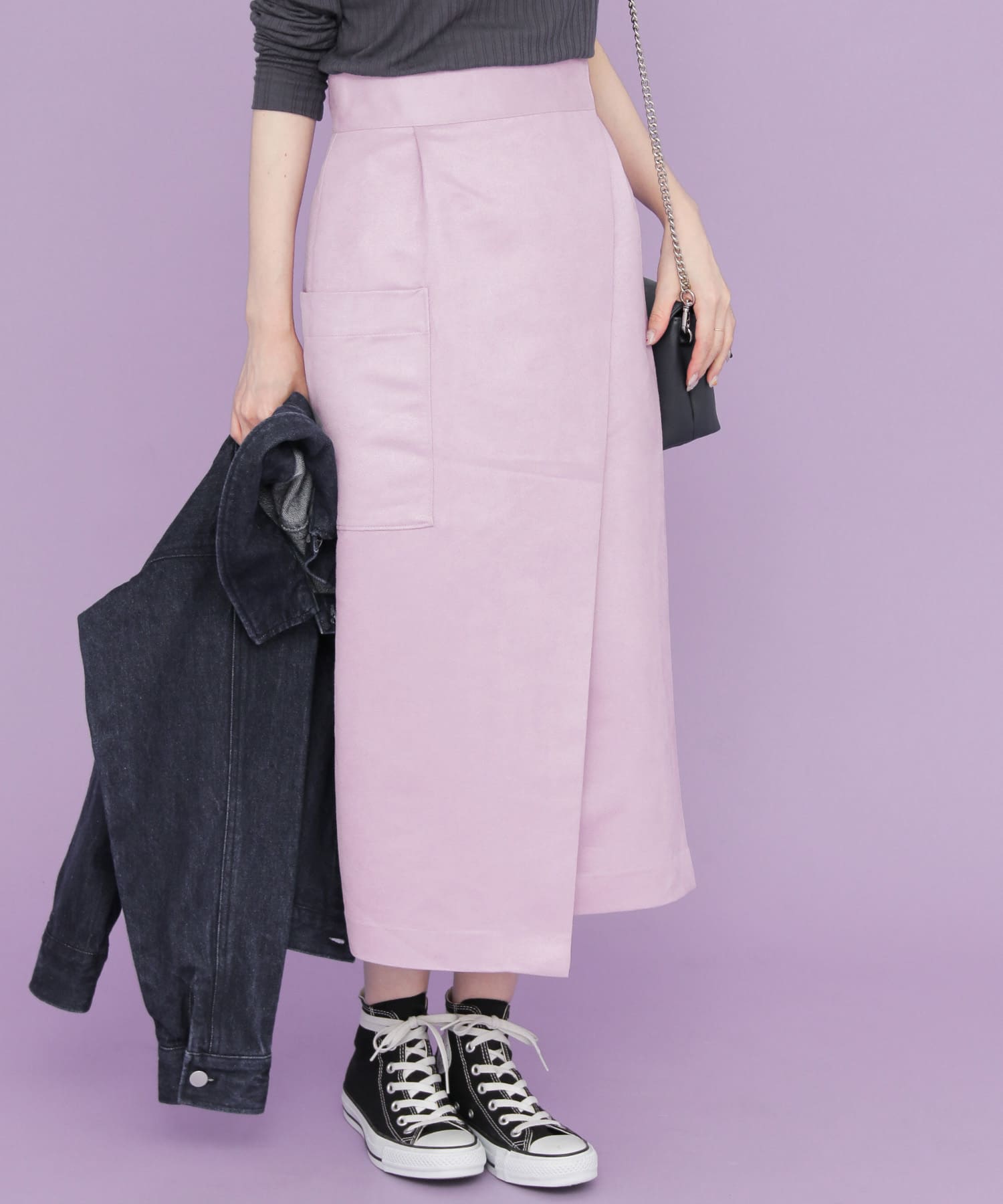 カラースエードラップスカート∴ PINK 36