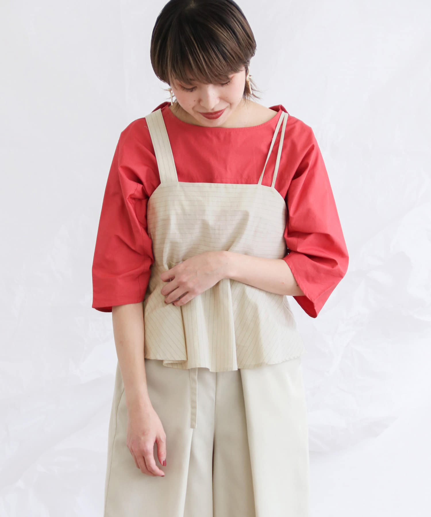ストライプアシンメトリーキャミソール∴ BEIGE one