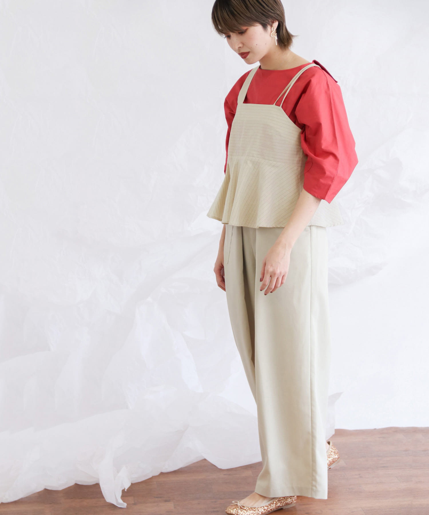 ストライプアシンメトリーキャミソール∴ BEIGE one