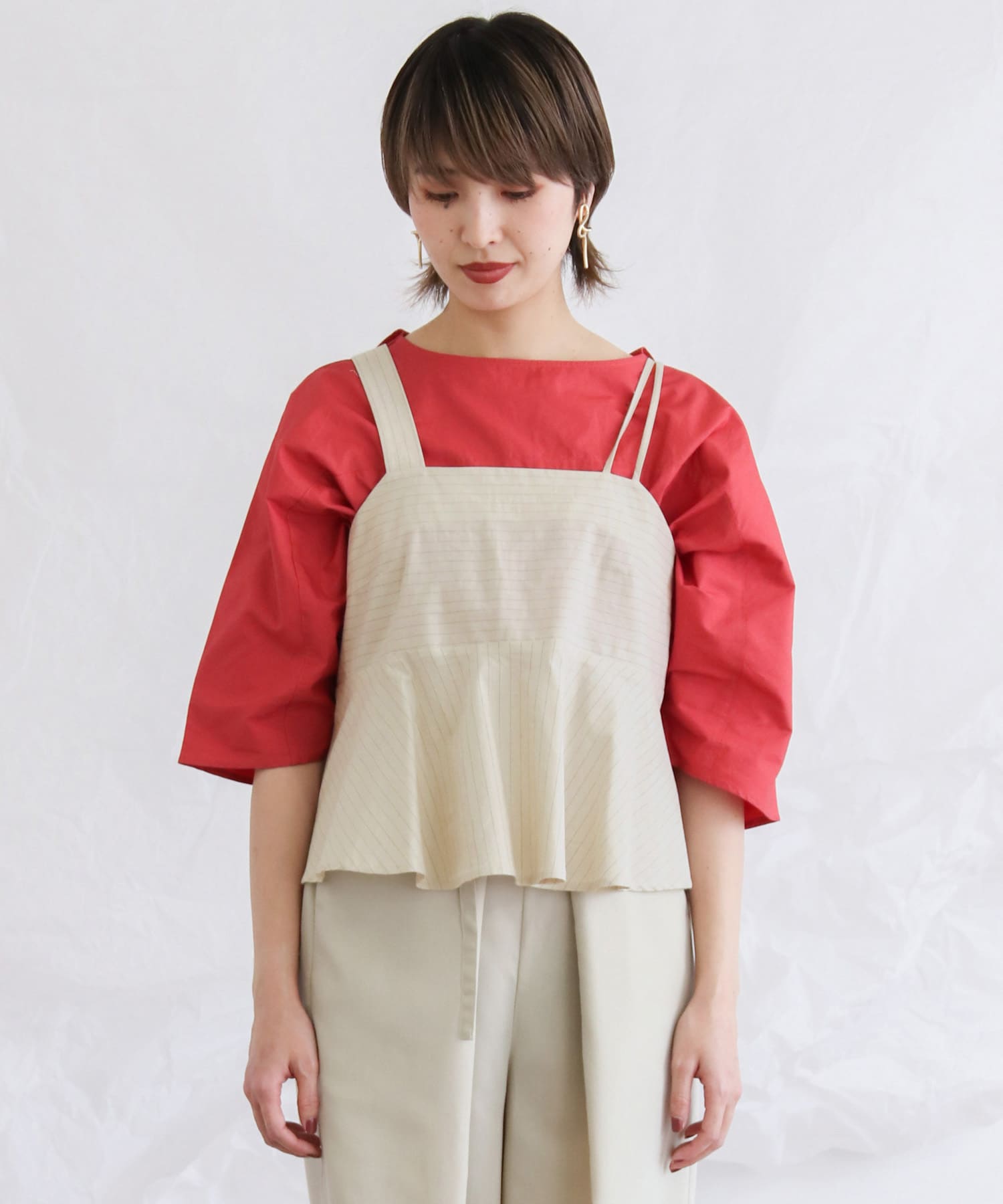 ストライプアシンメトリーキャミソール∴ BEIGE one