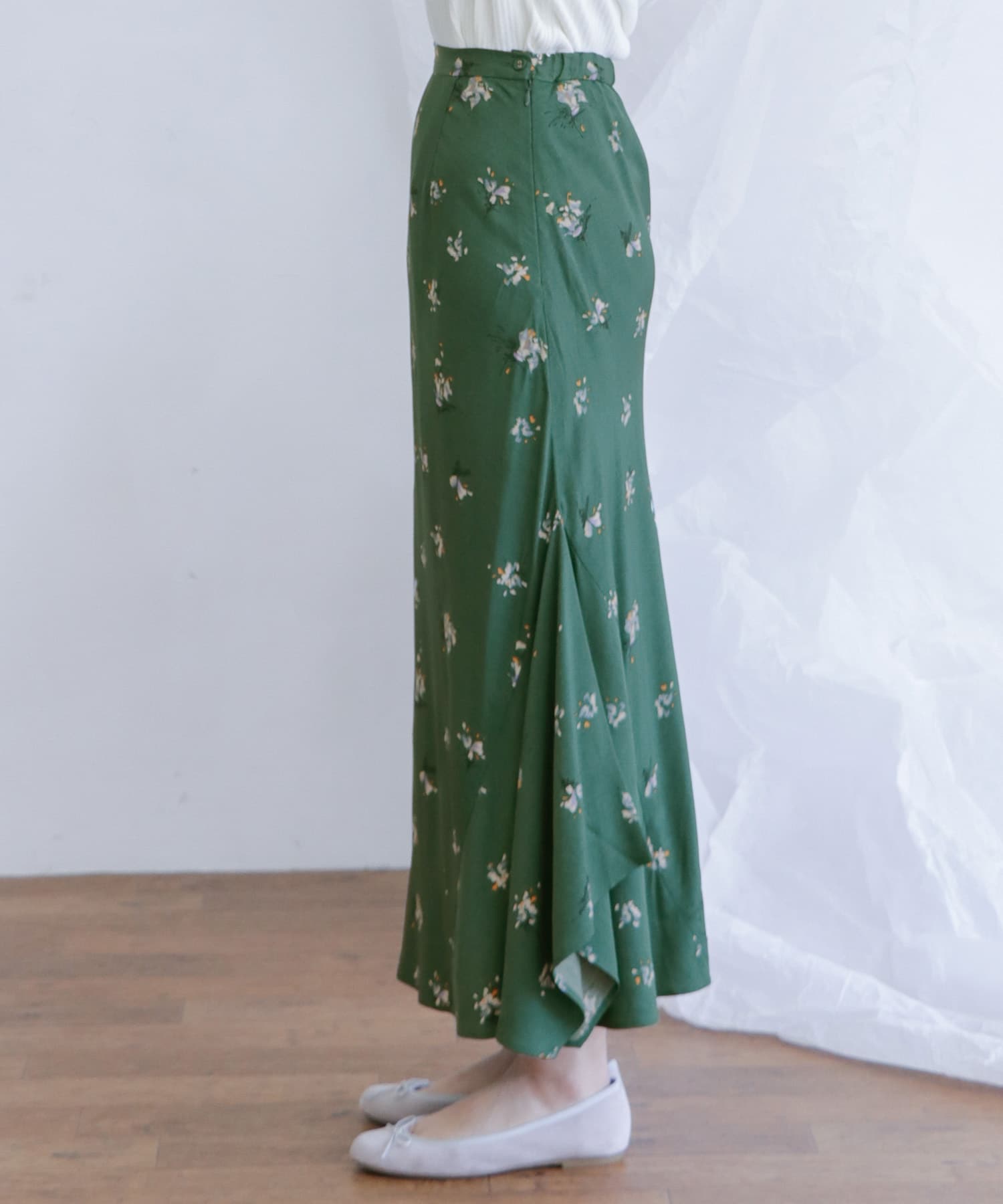 フラワーイレヘムバイアススカート∴ GREEN one