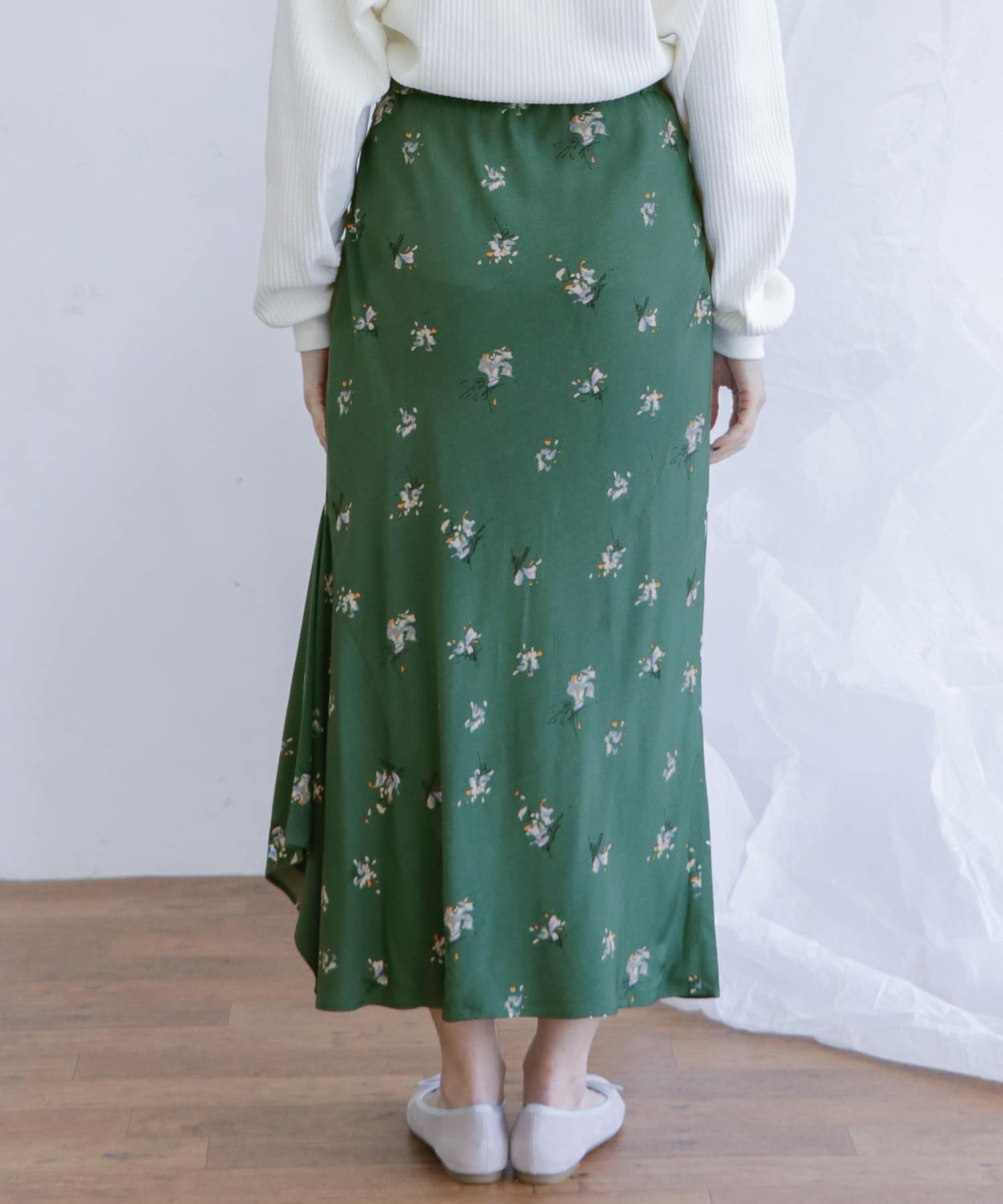 フラワーイレヘムバイアススカート∴ GREEN one