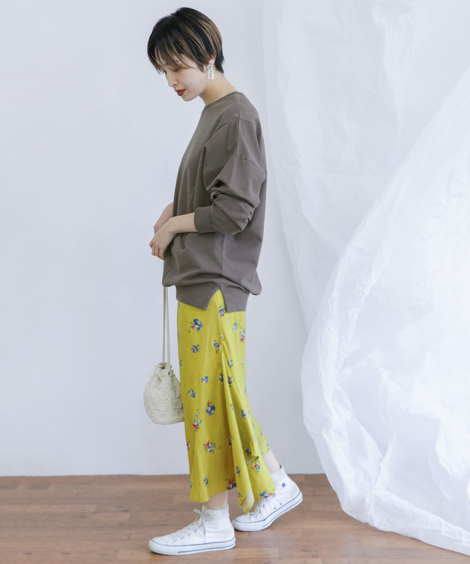 フラワーイレヘムバイアススカート∴ YELLOW one