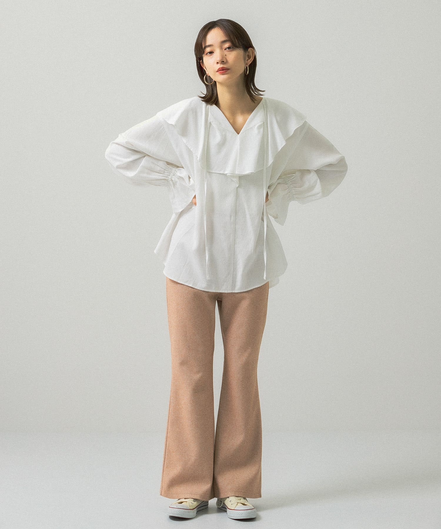 ストレッチヘリンボンフレアーパンツ MOCHA 36