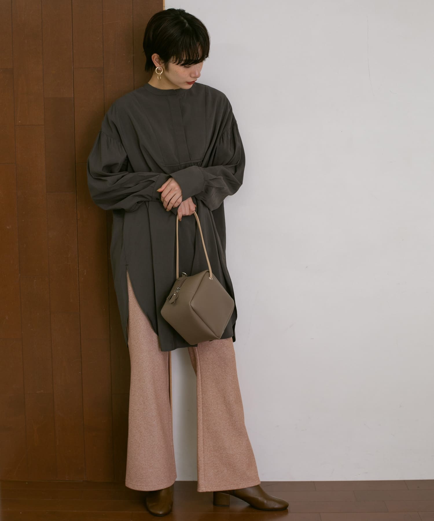 ストレッチヘリンボンフレアーパンツ MOCHA 36