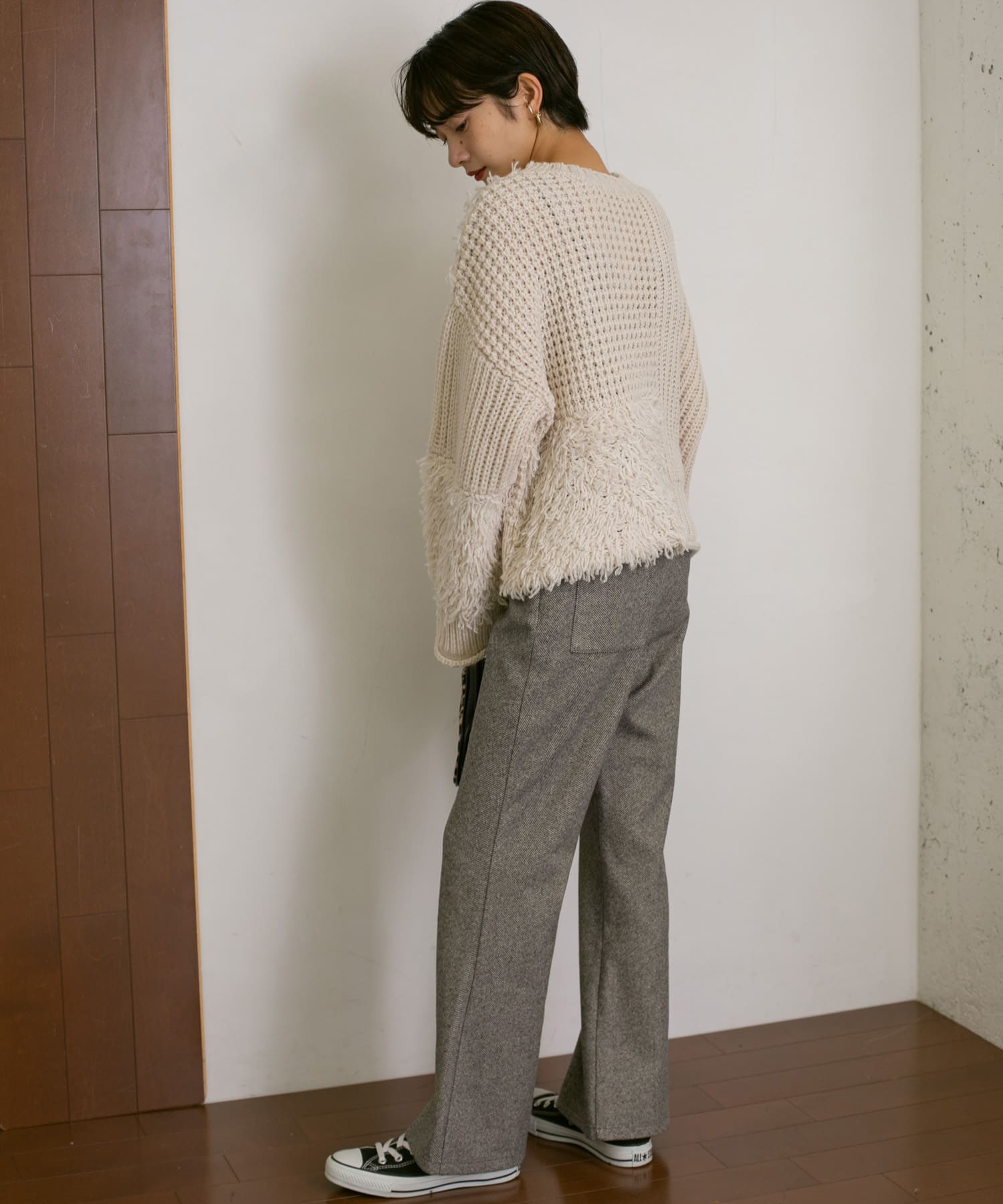ストレッチヘリンボンフレアーパンツ GRAY 36