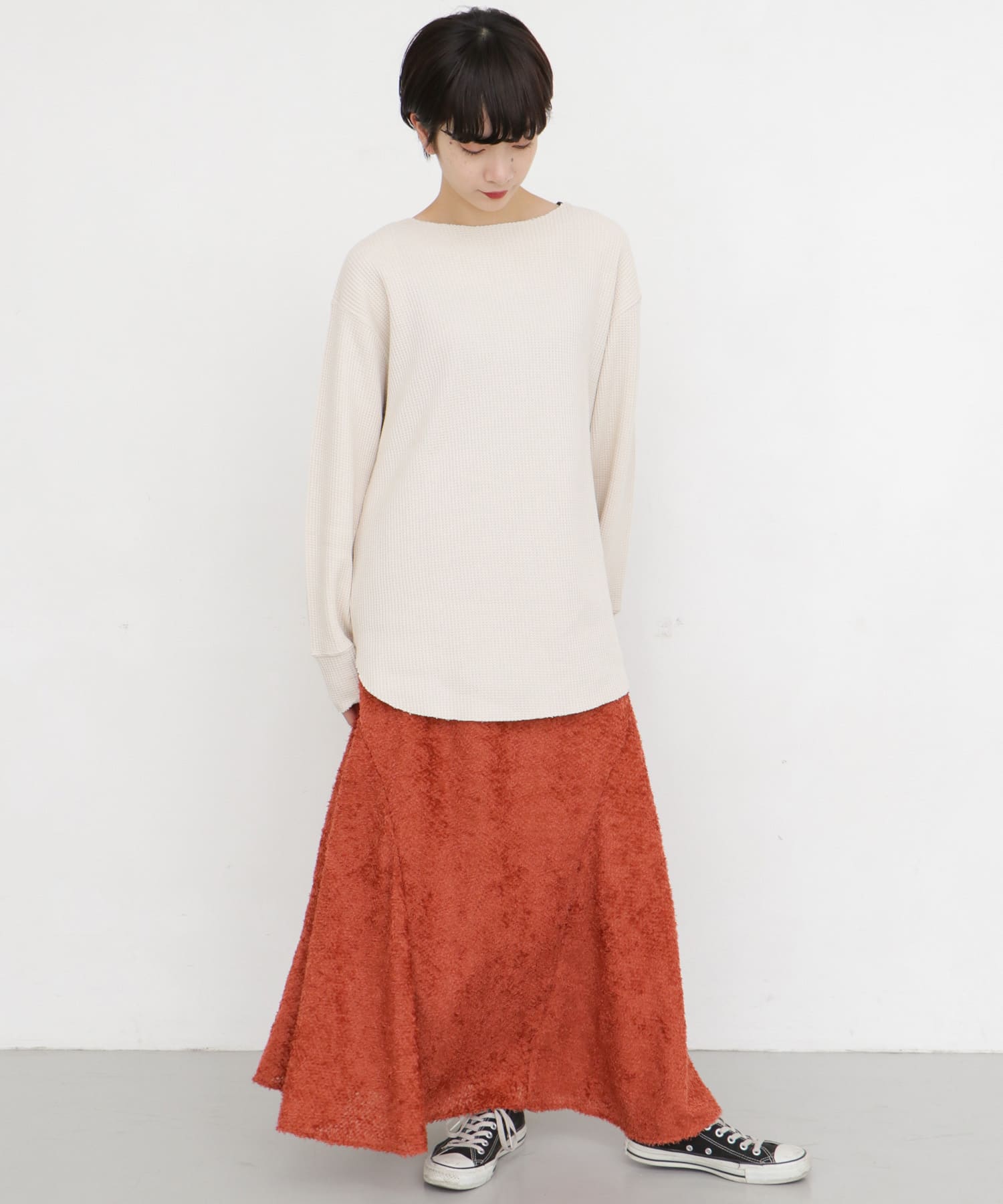 シフォンフリンジフレアスカート∴ RED BROWN one