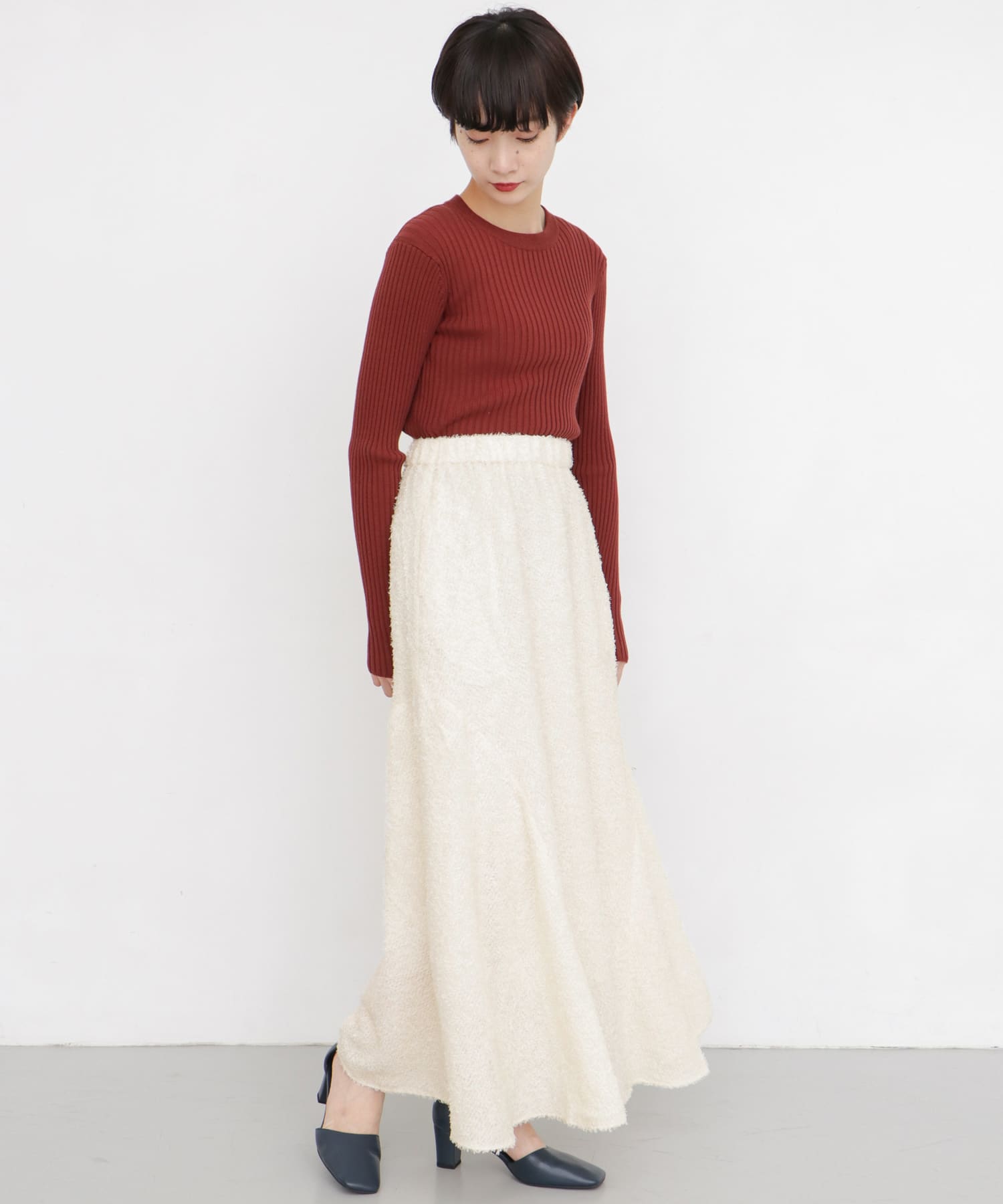 シフォンフリンジフレアスカート∴ IVORY one