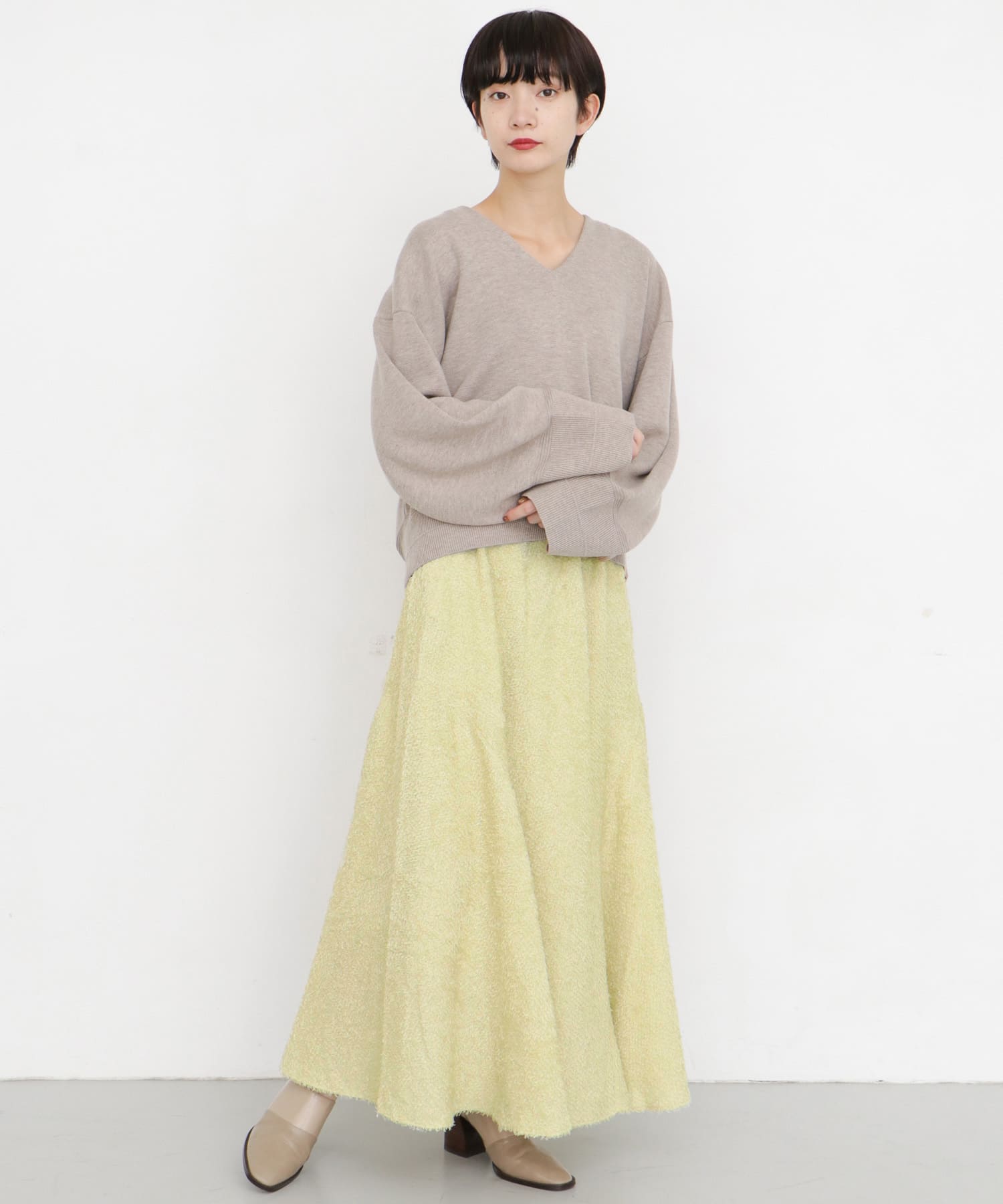 シフォンフリンジフレアスカート∴ DUSTY YEL one