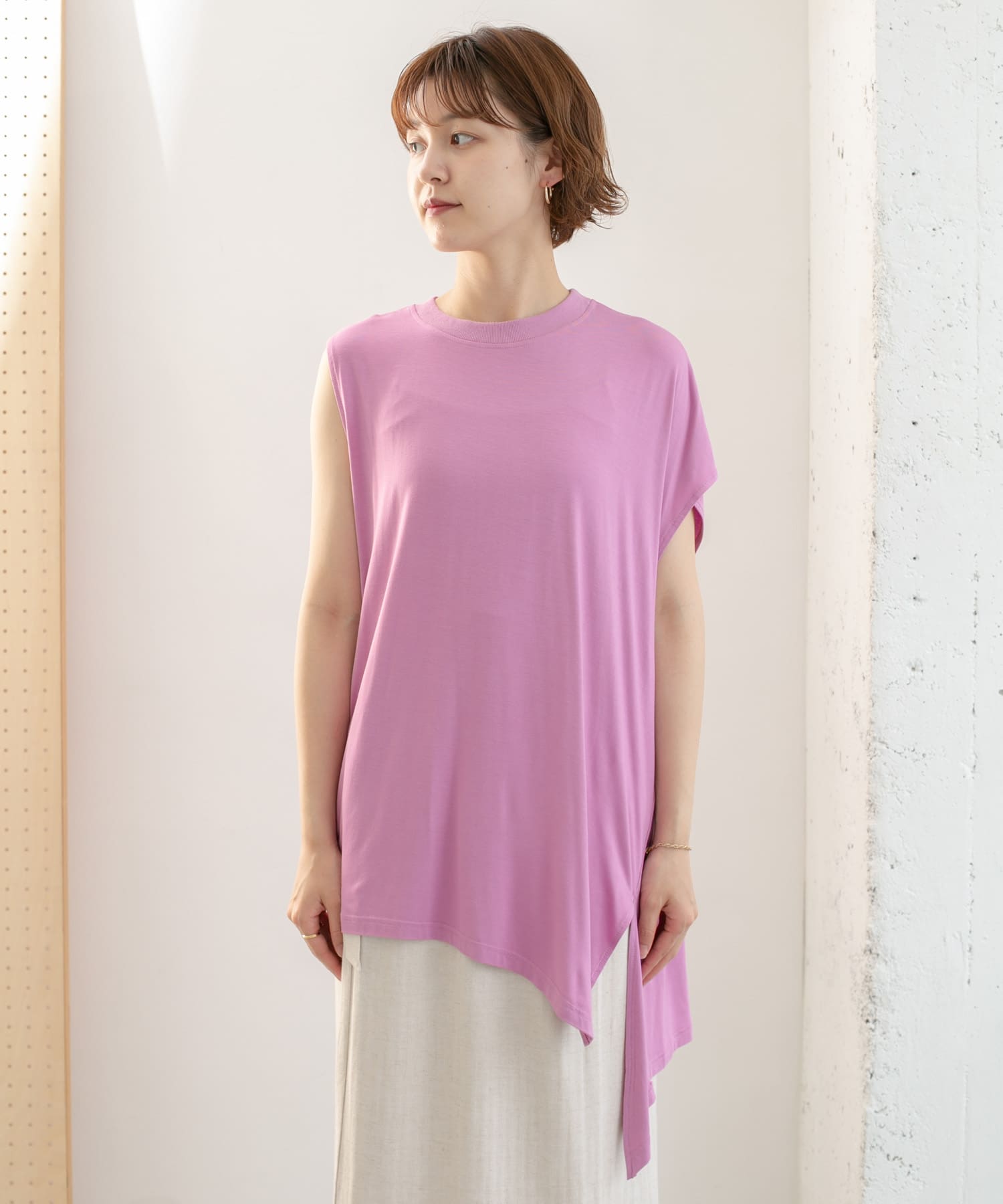 アシンメトリーレーヨンカットソー PINK one