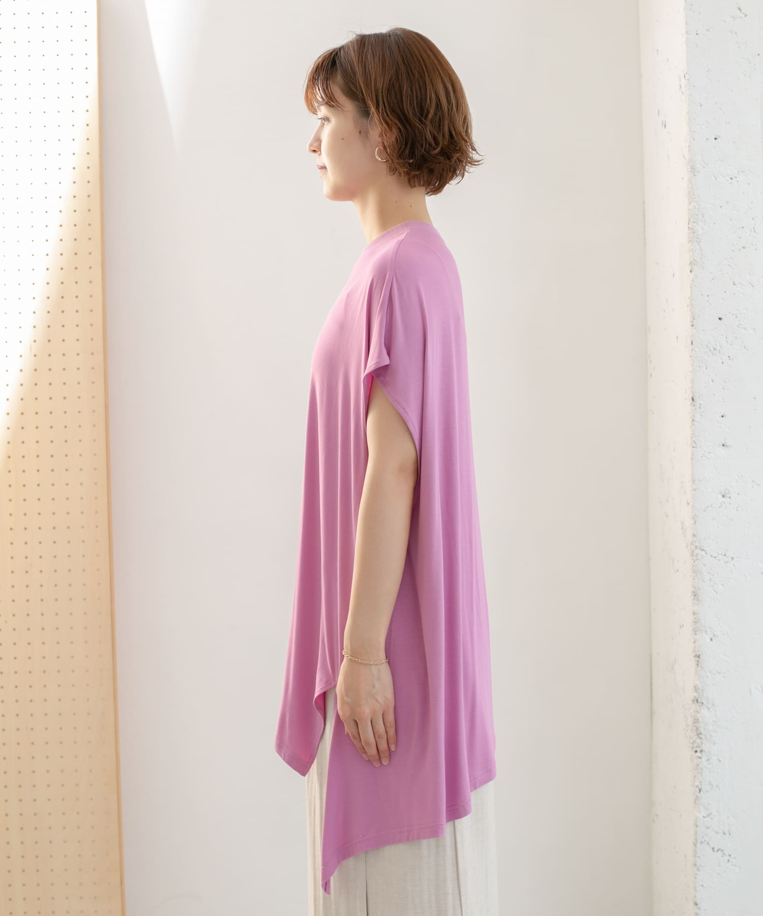 アシンメトリーレーヨンカットソー PINK one