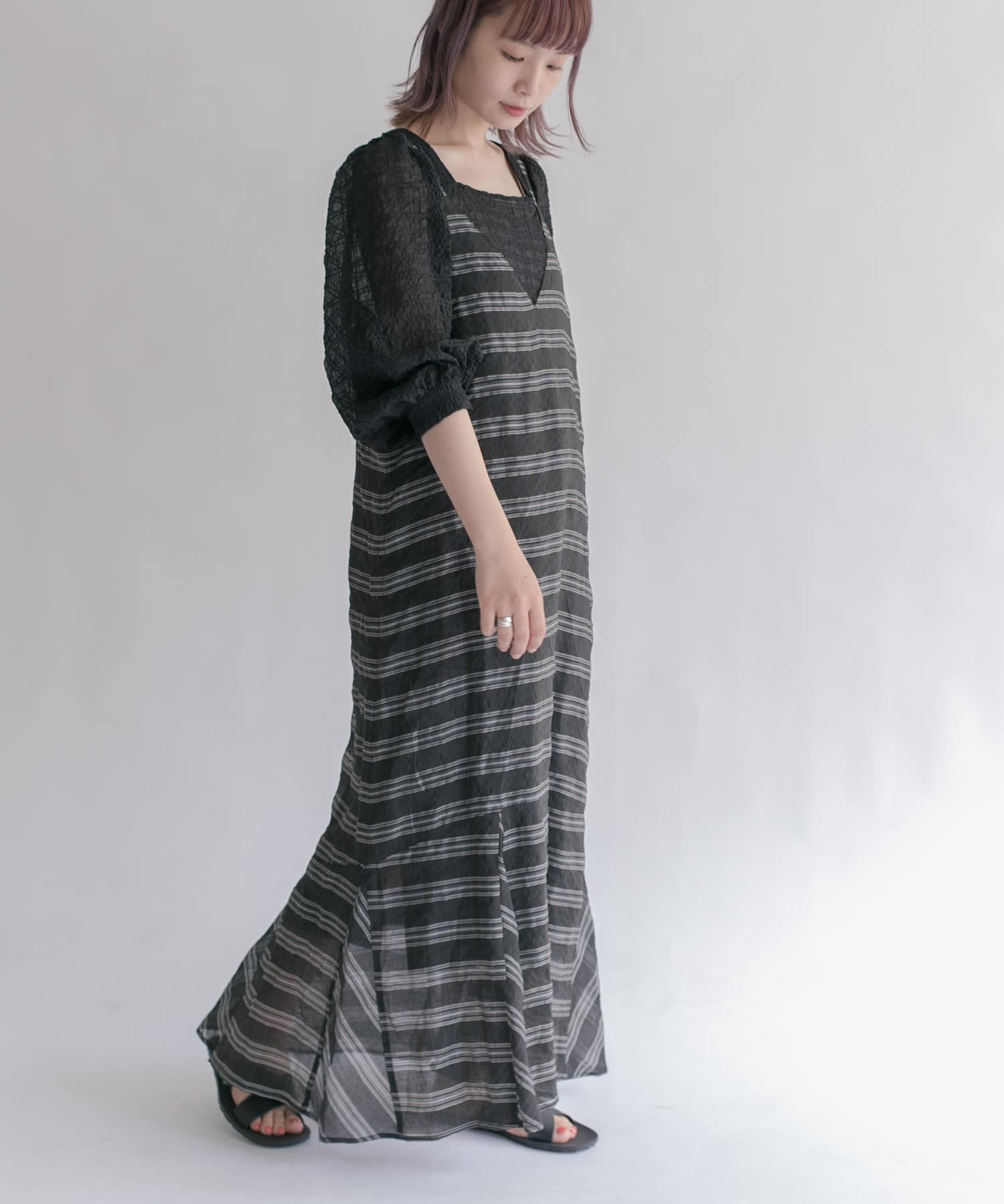 チェックロングキャミワンピース BLACK one