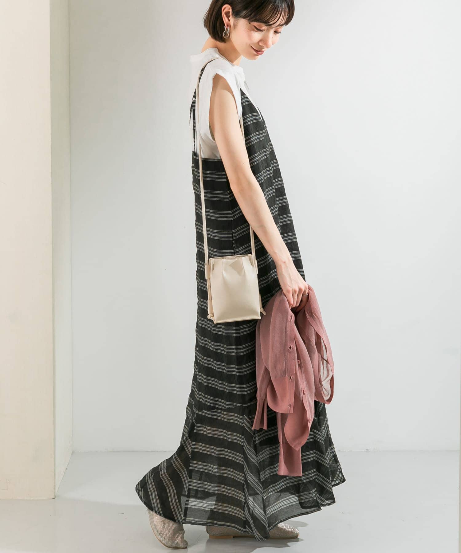 チェックロングキャミワンピース BLACK one