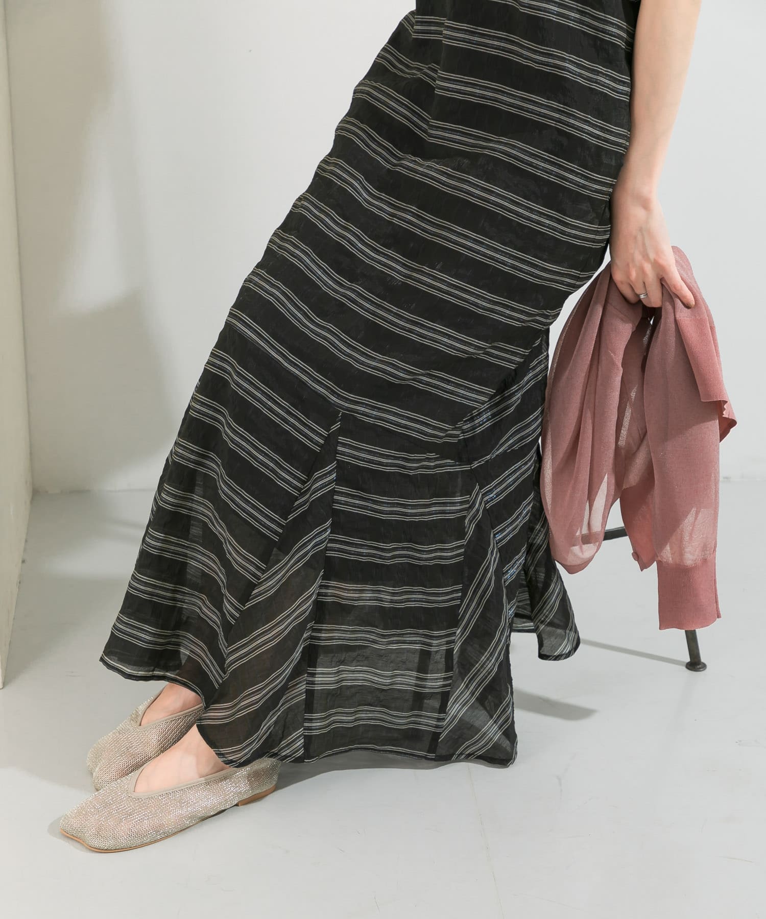 チェックロングキャミワンピース BLACK one