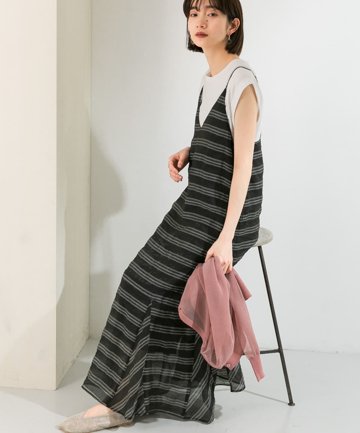 チェックロングキャミワンピース BLACK one