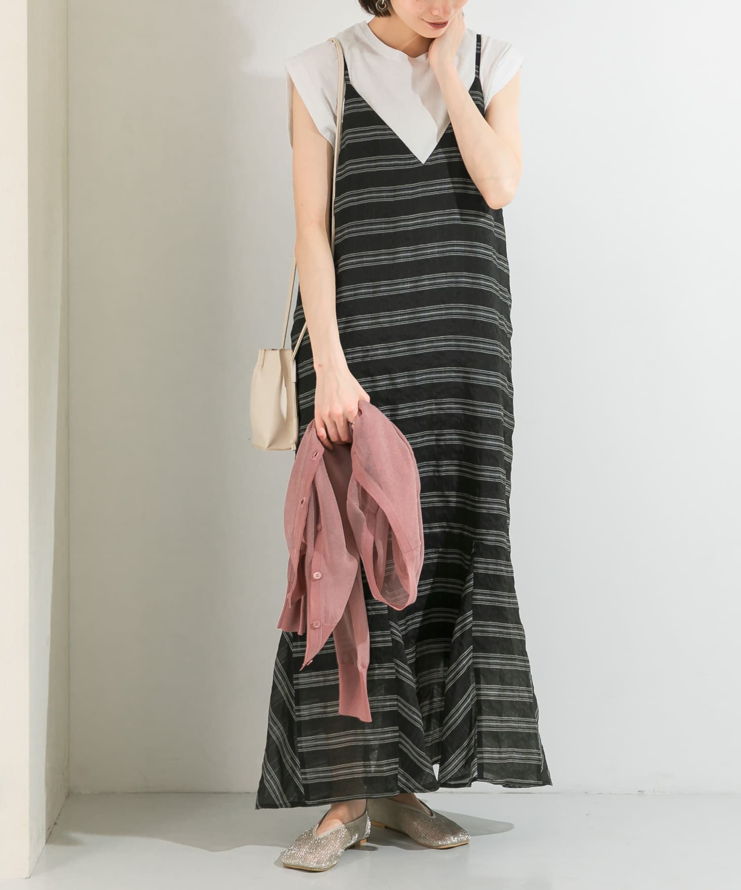 チェックロングキャミワンピース BLACK one