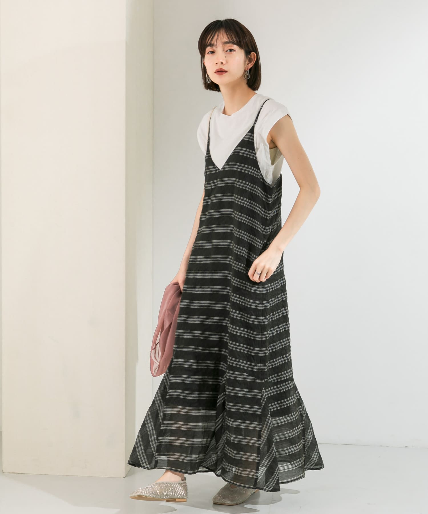 チェックロングキャミワンピース BLACK one