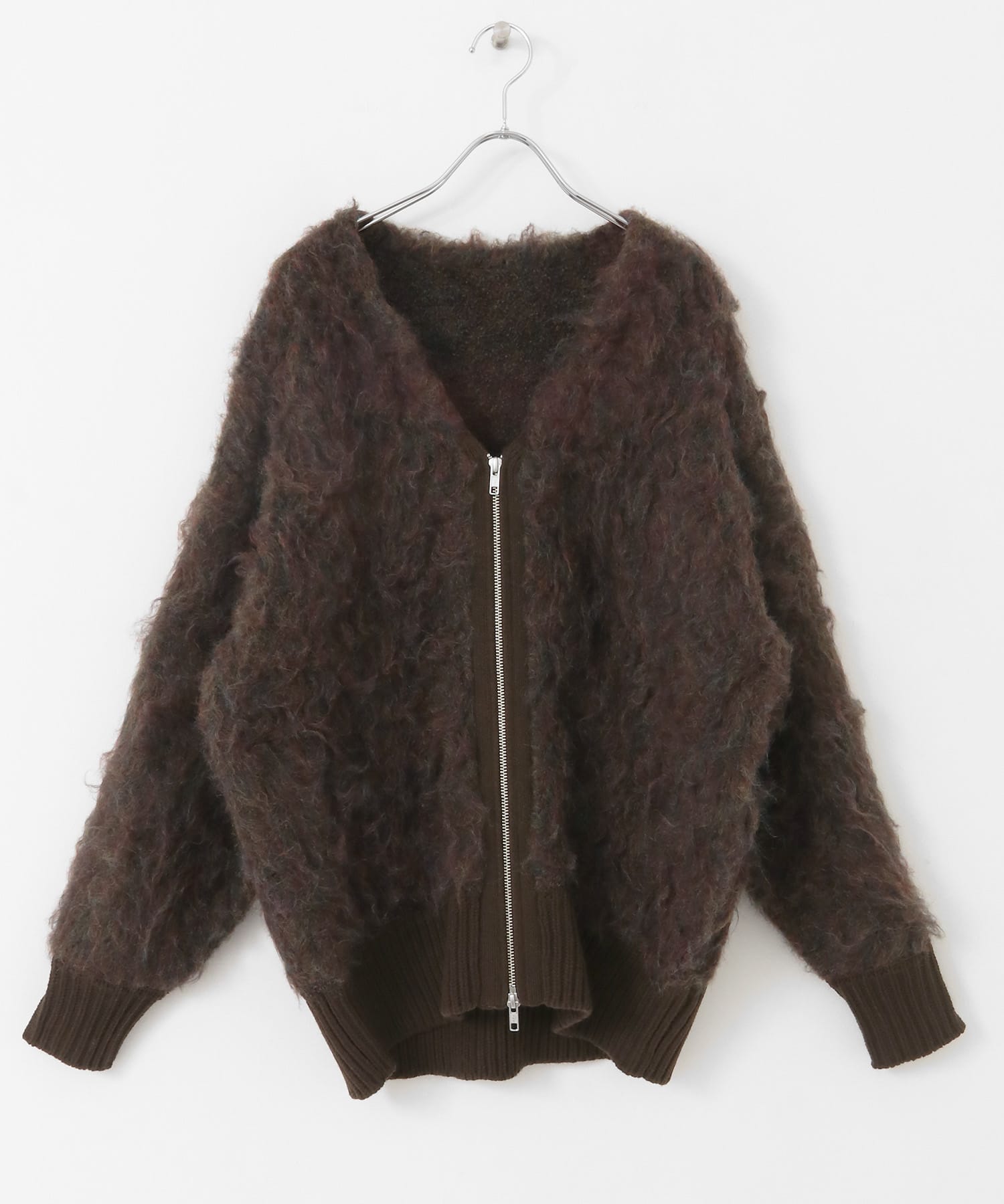 『WEB/一部店舗限定』シャギーZIPカーディガン BROWN one