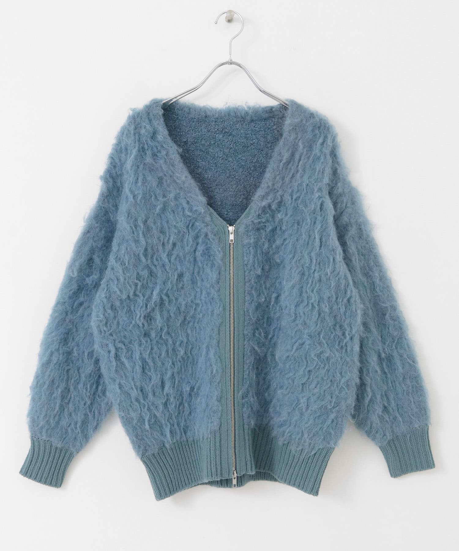 『WEB/一部店舗限定』シャギーZIPカーディガン BLUE one