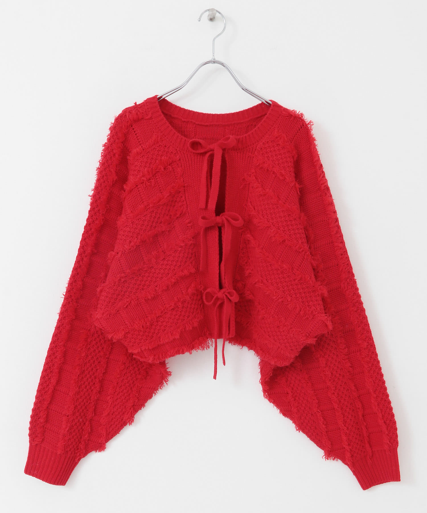 『WEB/一部店舗限定』フリンジリボンカーディガン RED one