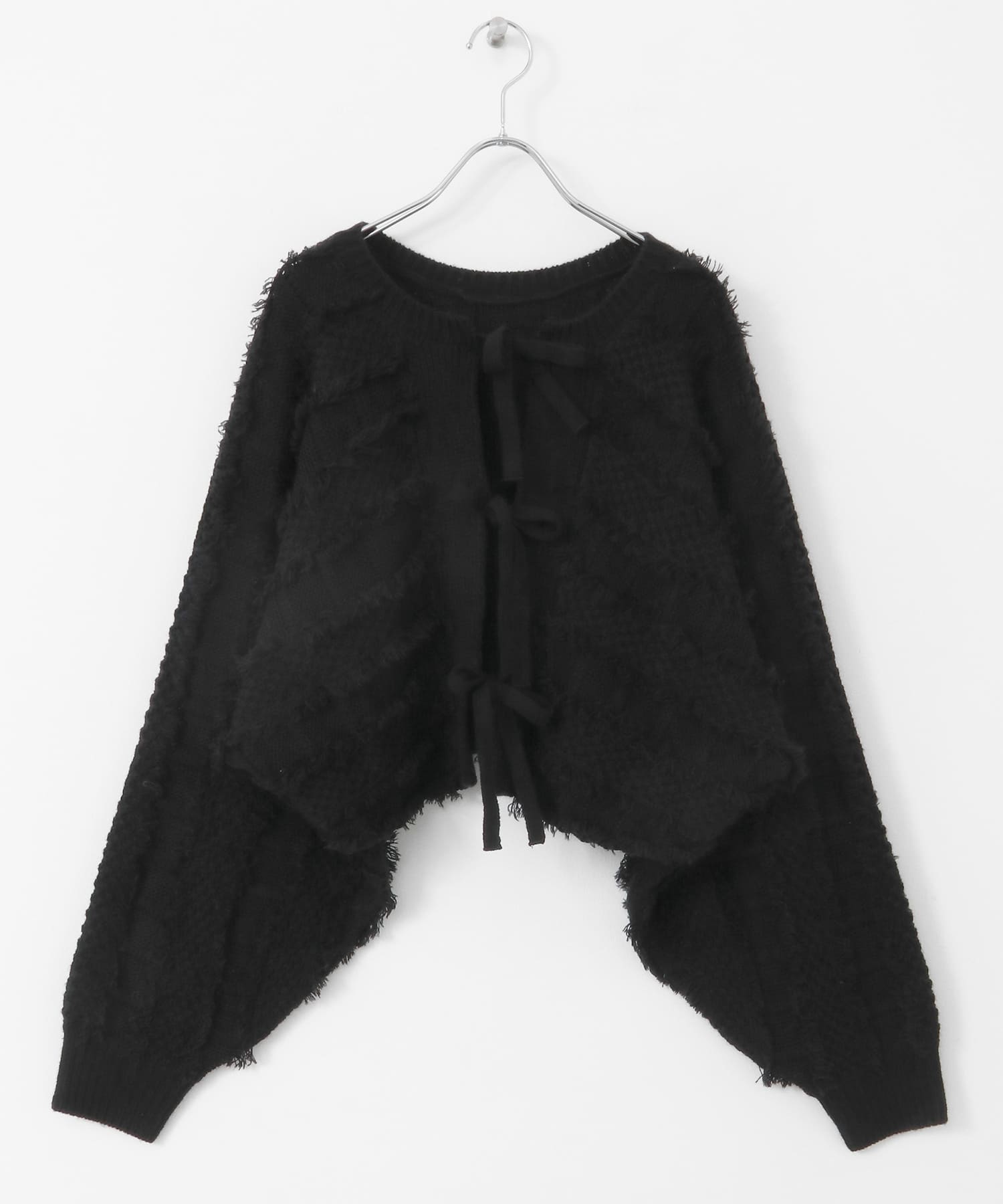 『WEB/一部店舗限定』フリンジリボンカーディガン BLACK one