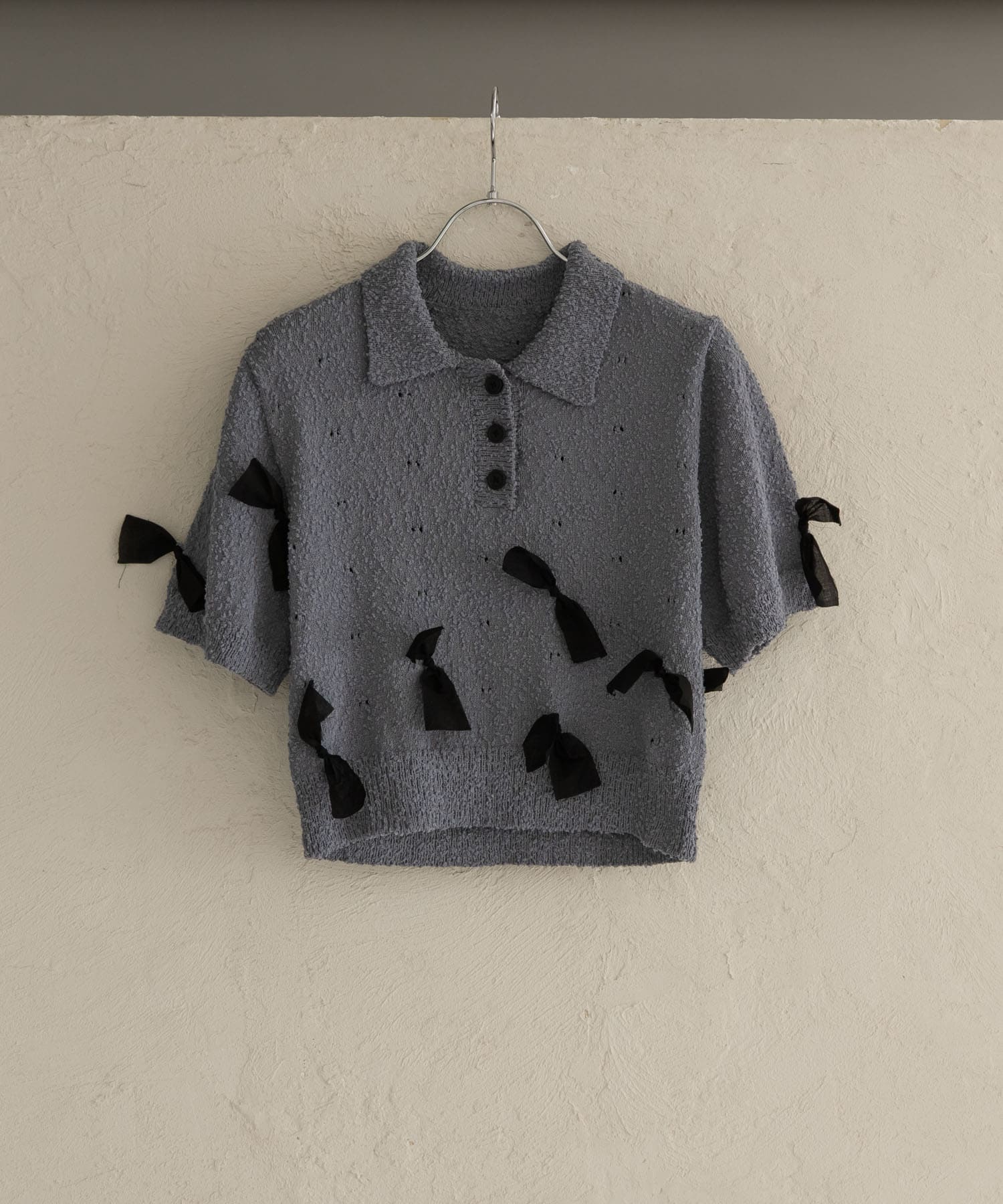 『WEB限定』シャツカラーリボンニット GRAY one