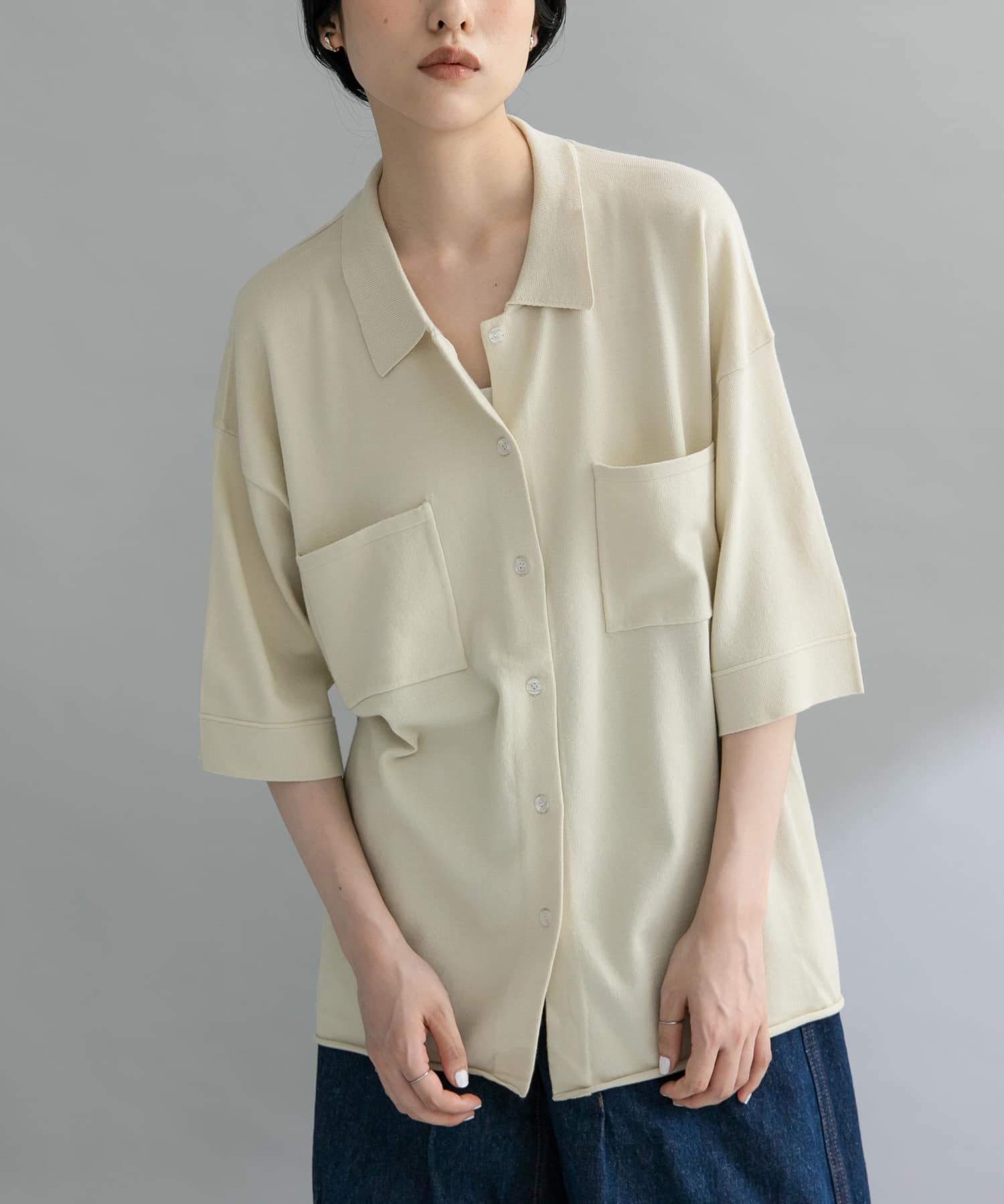WEB限定』ルーズシルエットニットシャツ(one L.BEIGE): トップス