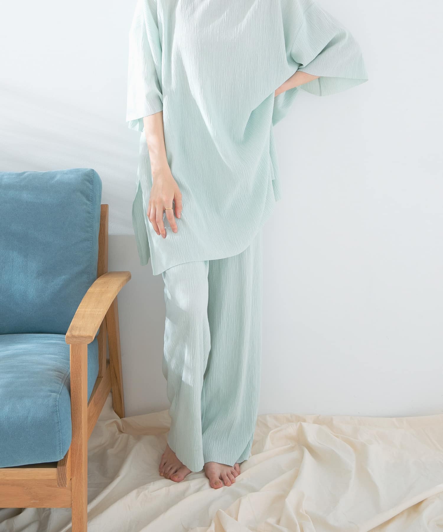 コットンタッチプリーツパンツ MINT one