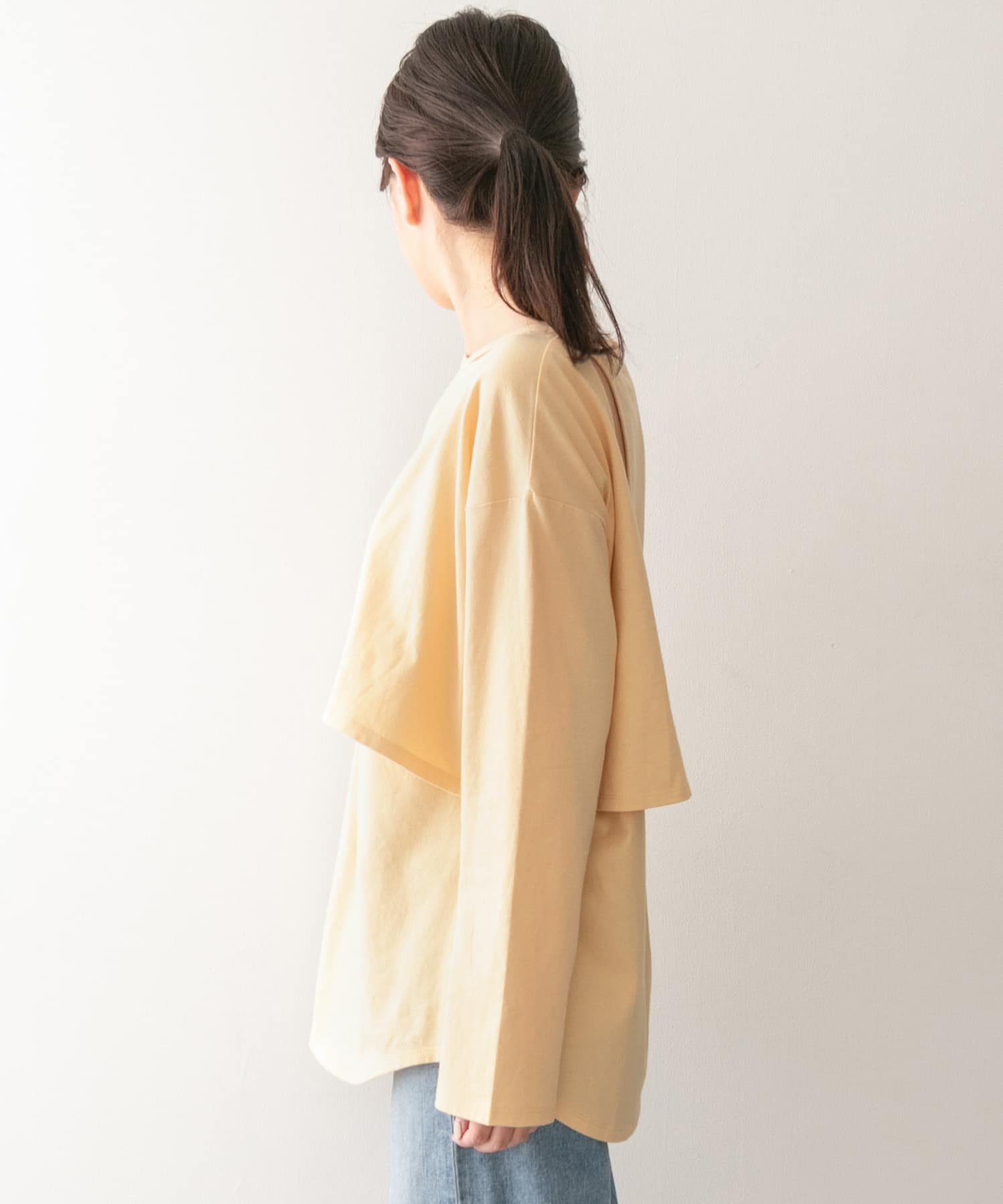 KBF+　アシメレイヤードカットアウトロングTシャツ∴ ORANGE one