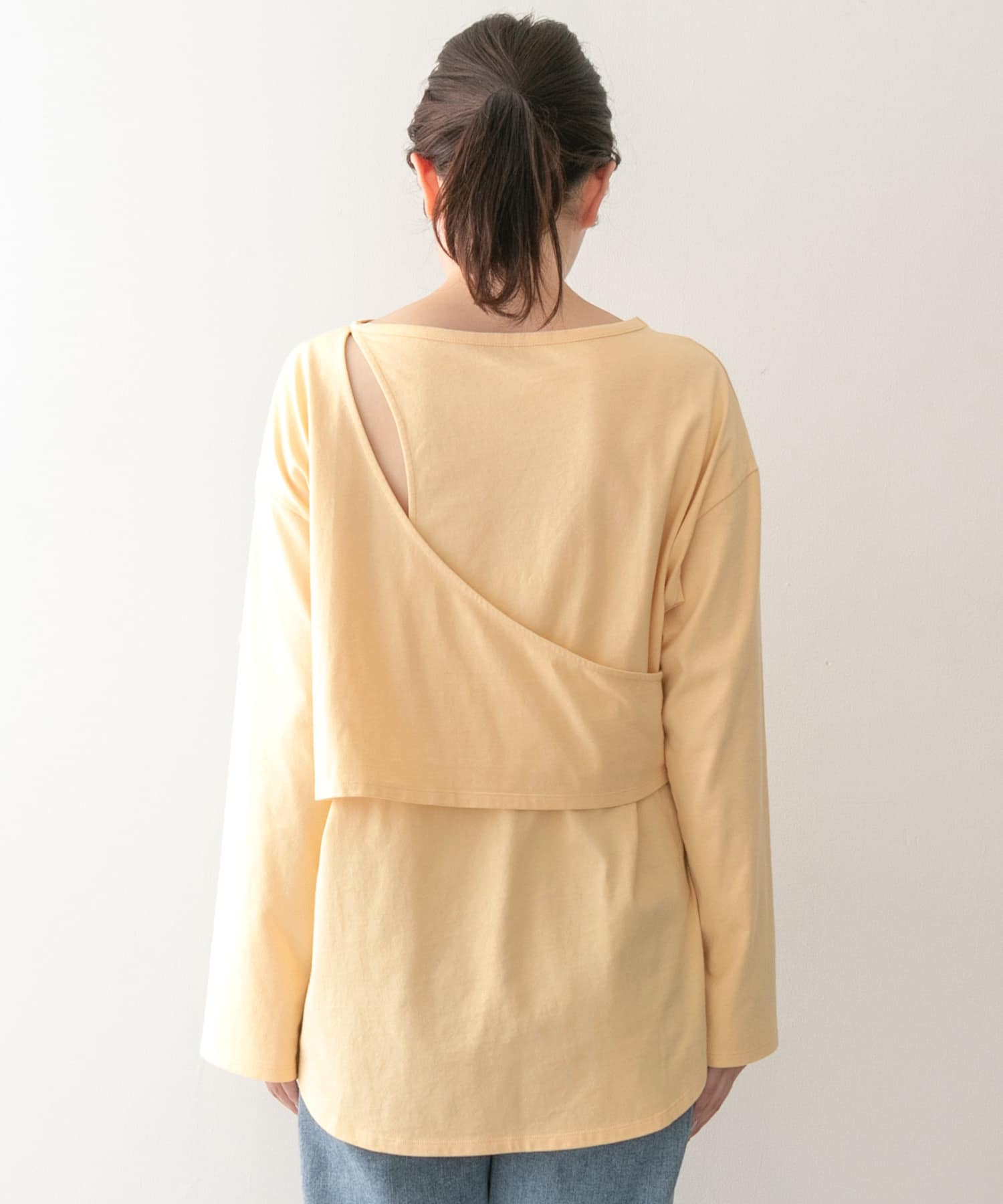 KBF+　アシメレイヤードカットアウトロングTシャツ∴ ORANGE one