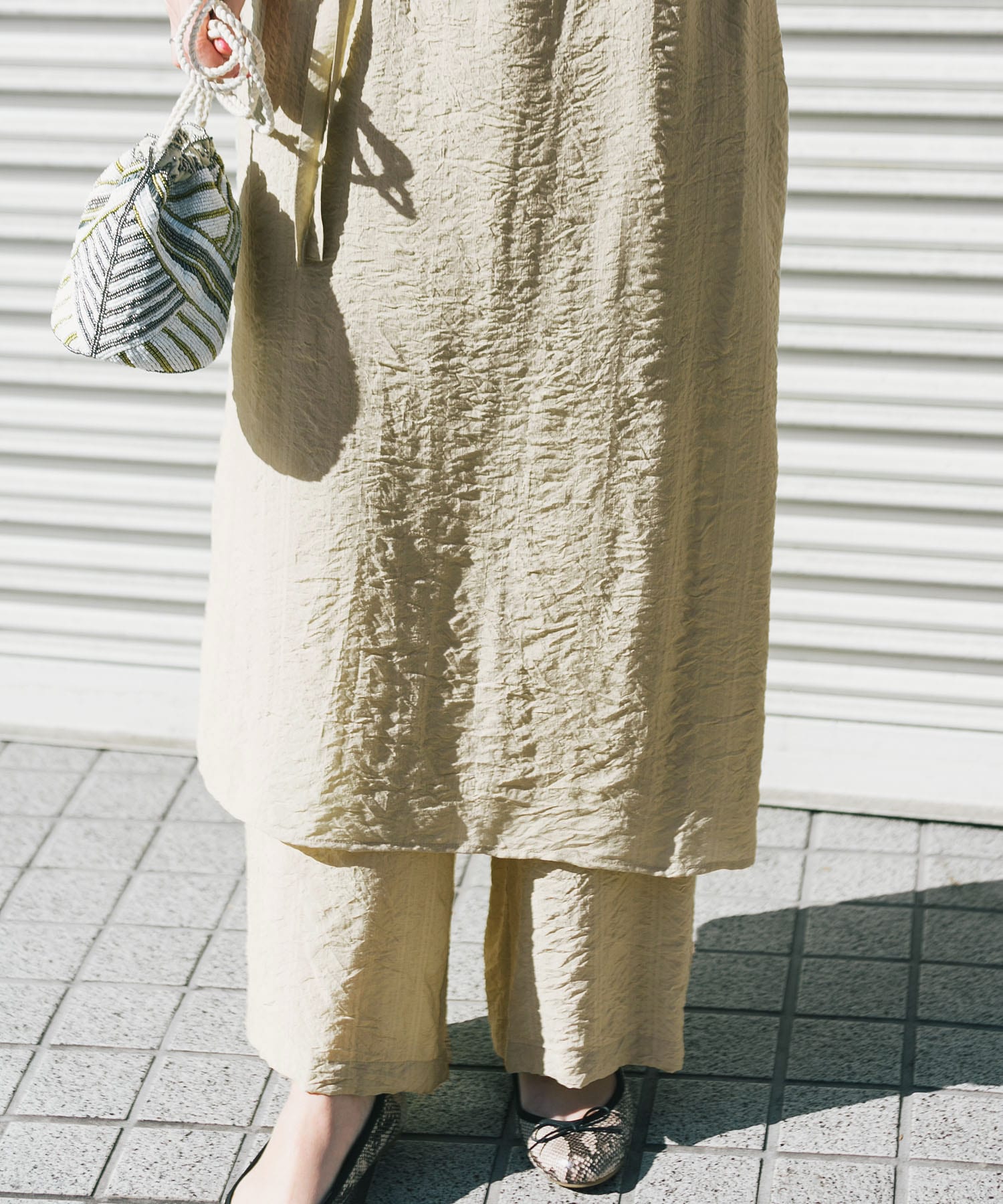 KBF+　シアーストライプワイドパンツ∴ PISTACHIO one