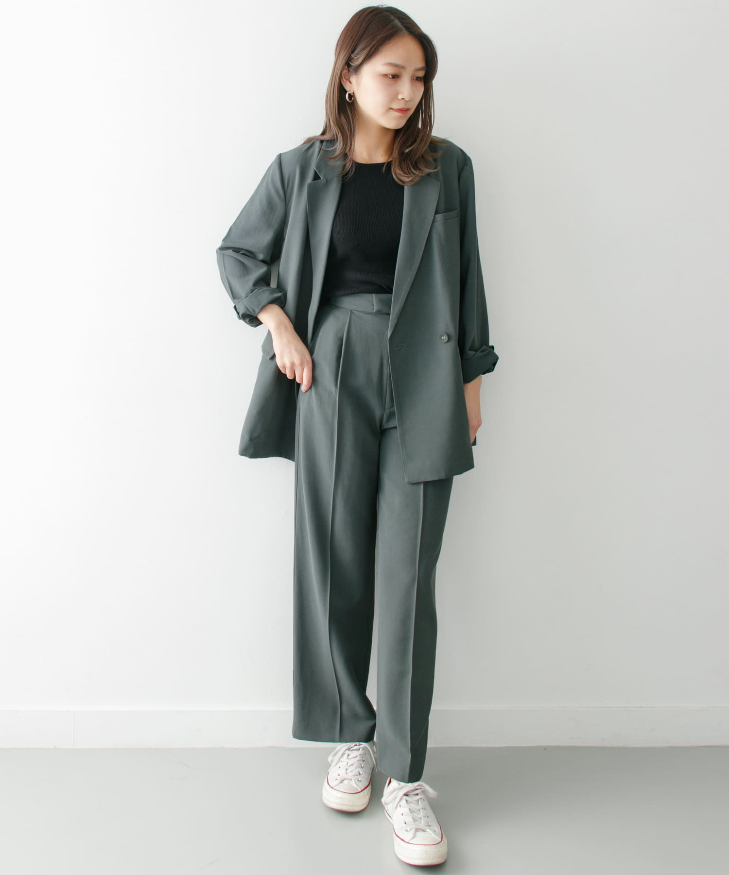 KBF+　タックワイドパンツ∴ D.GREEN 36